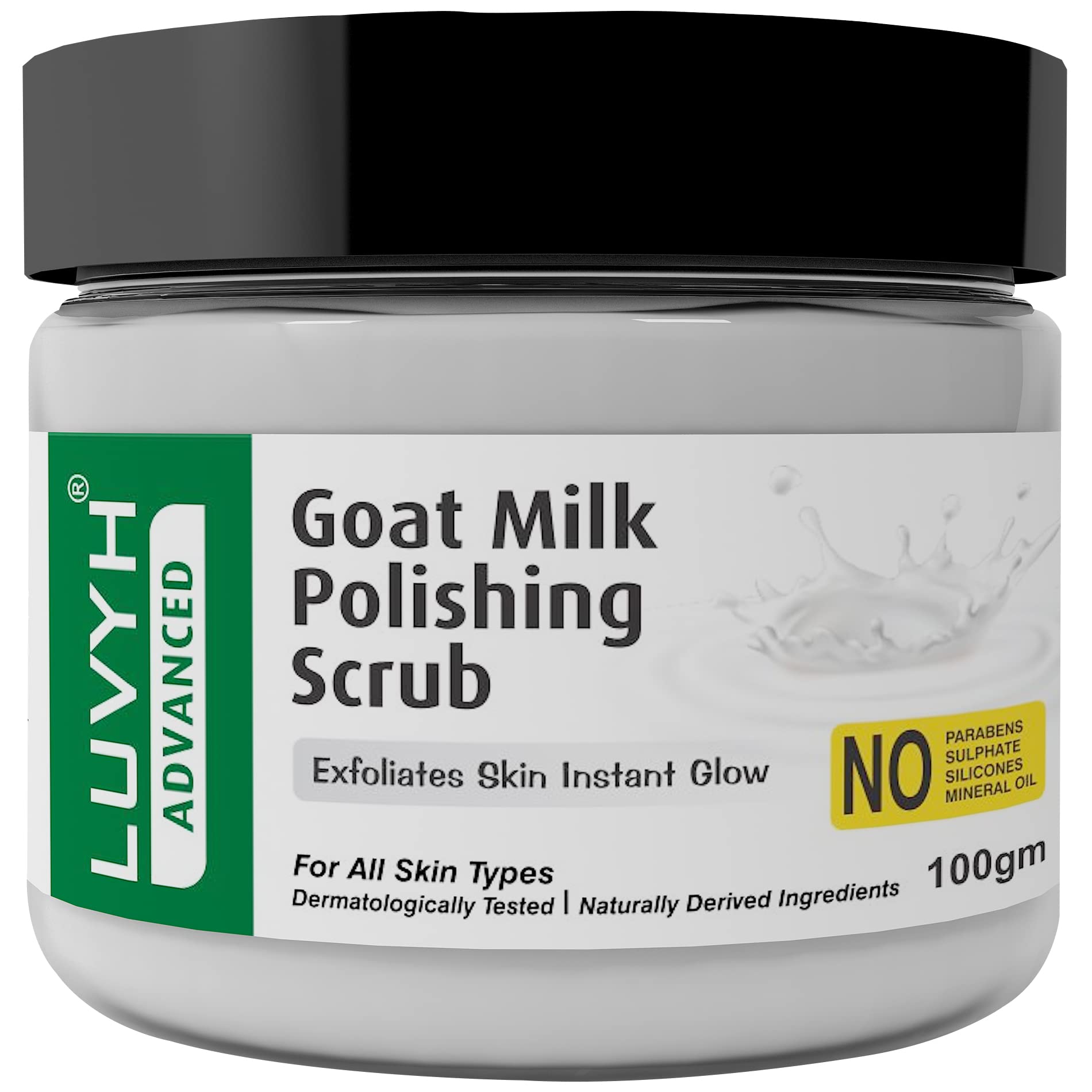 Luvyh Goat Milk Face Scrub - Exfoliating & Brightening Facial Treatment for All Skin Types | Tan Removal, Whitening & Rejuvenating | 100g | Perfect for Daily Skincare Routine & Spa Days