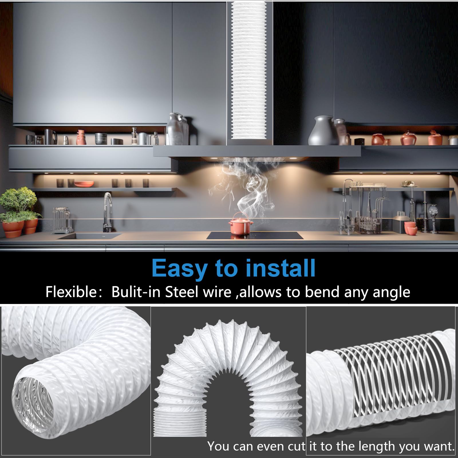 Hon&Guan 3 Inch Dryer Vent Hose 16 FT - Flexible PVC Air Ducting for HVAC Ventilation Fan - Perfect for Clothes Dryer, Exhaust Fan & Home Ventilation Systems