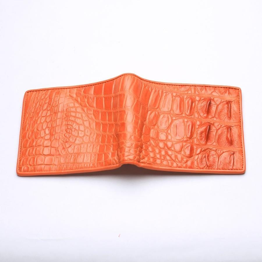 Premium Orange Crocodile Leather Men's Bifold Wallet - Stylish & Durable RFID Blocking Wallet for Everyday Use, Travel & Business (Gift for Men)