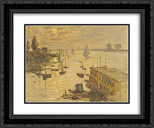 Claude Monet 'The Pool Seen from the Bridge Argenteuil' 24x20 Inch Framed Art Print - Black Ornate Frame with Double Matting - Museum Quality Wall Decor for Living Room, Bedroom, or Office