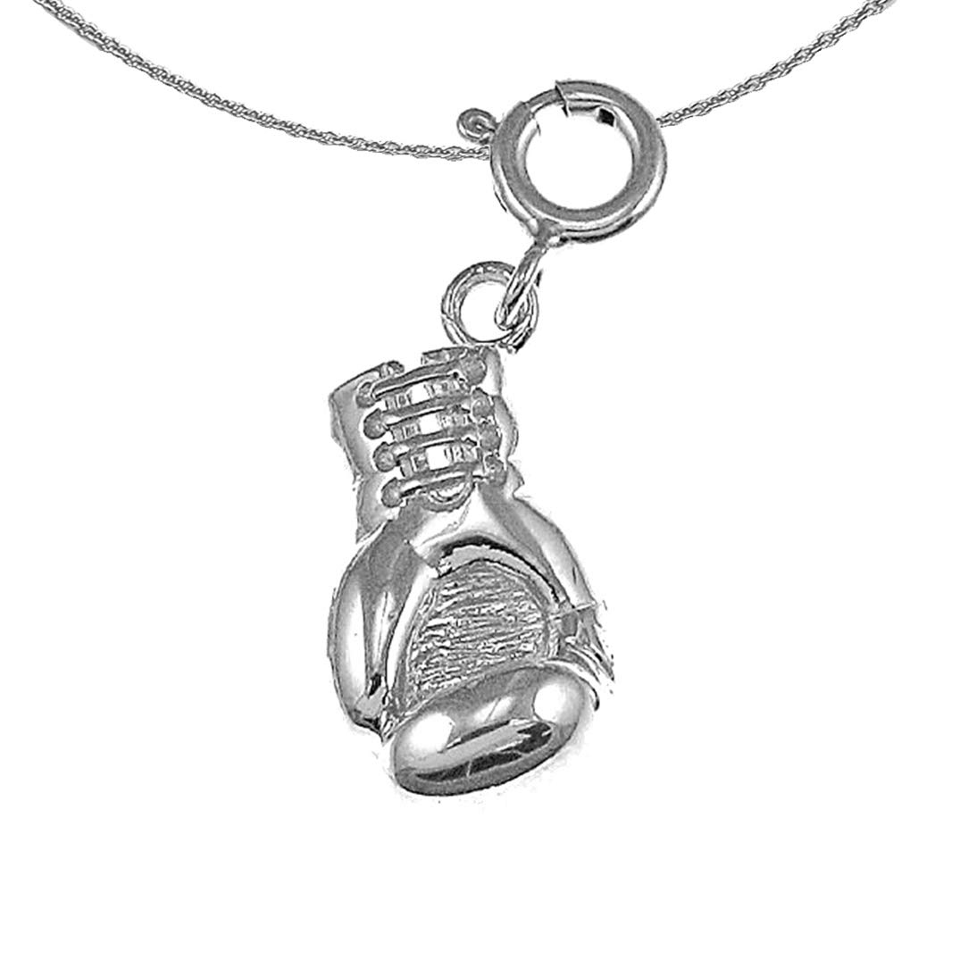 Rhodium-Plated 925 Sterling Silver Boxing Gloves Pendant Necklace - 18
