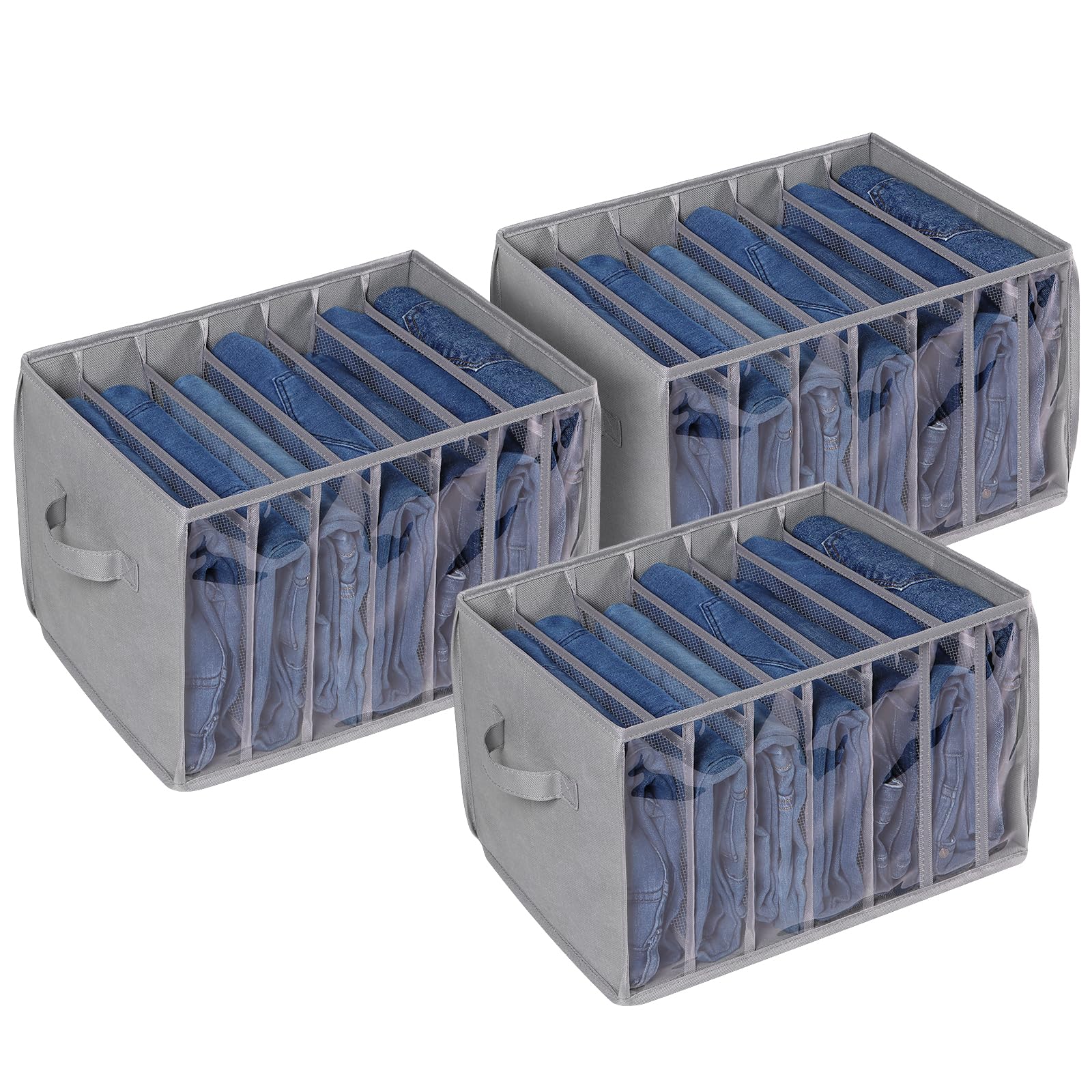 Zilink Upgraded 7-Grid Closet Organizer with Support Board - Clear Pants & Sweater Storage Bins for Jeans, Leggings, T-Shirts (3 Pack) | Perfect for Bedroom, Walk-in Closet & Small Space Organization