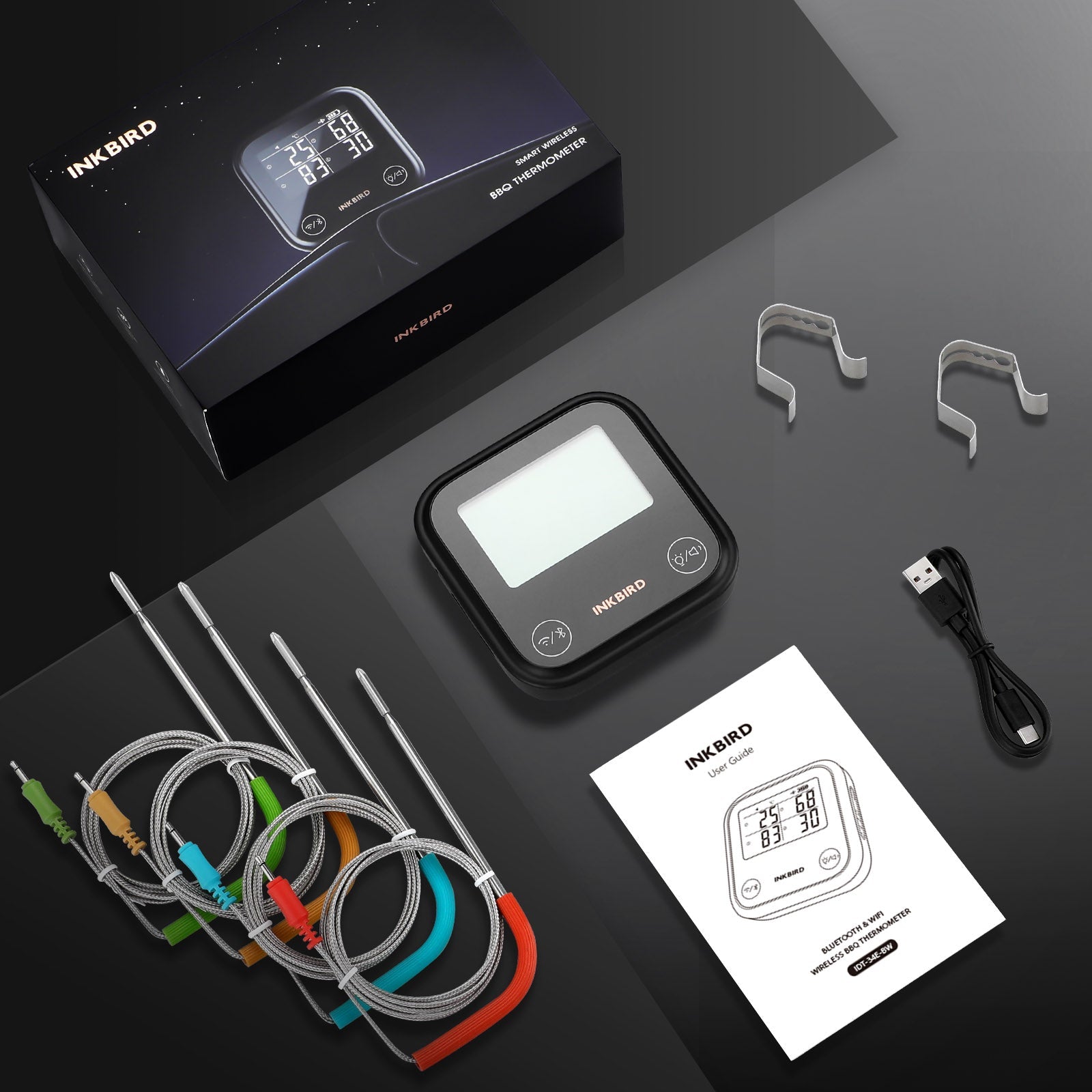 Wireless WiFi & Bluetooth Smart Meat Thermometer for Grilling, Smoking, BBQ - IDT 34E BW | Perfect for Outdoor Cooking, Backyard Parties & Home Kitchen Use