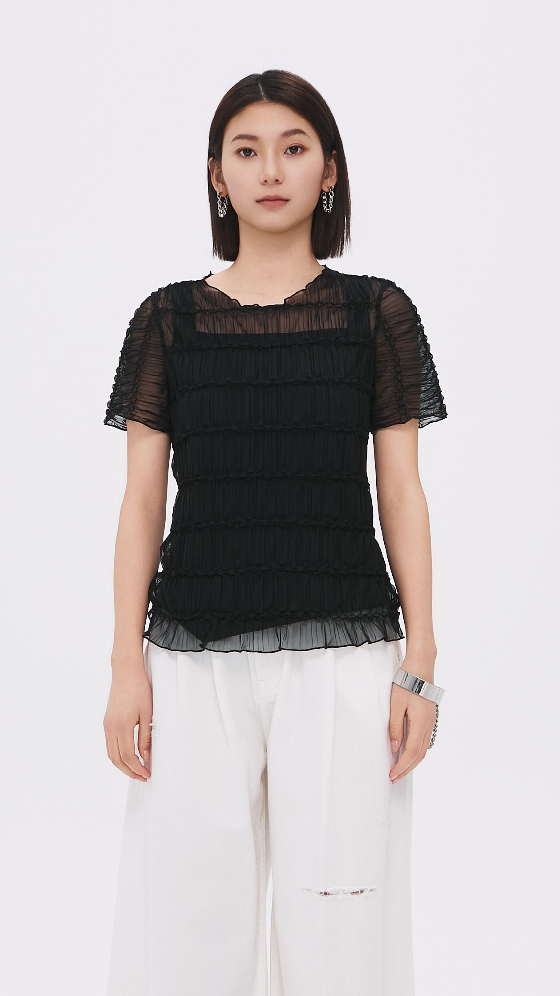 Elegant Smocked Blouse for Women - Floral Embroidered Summer Tops - Perfect for Casual Outings & Beach Vacations