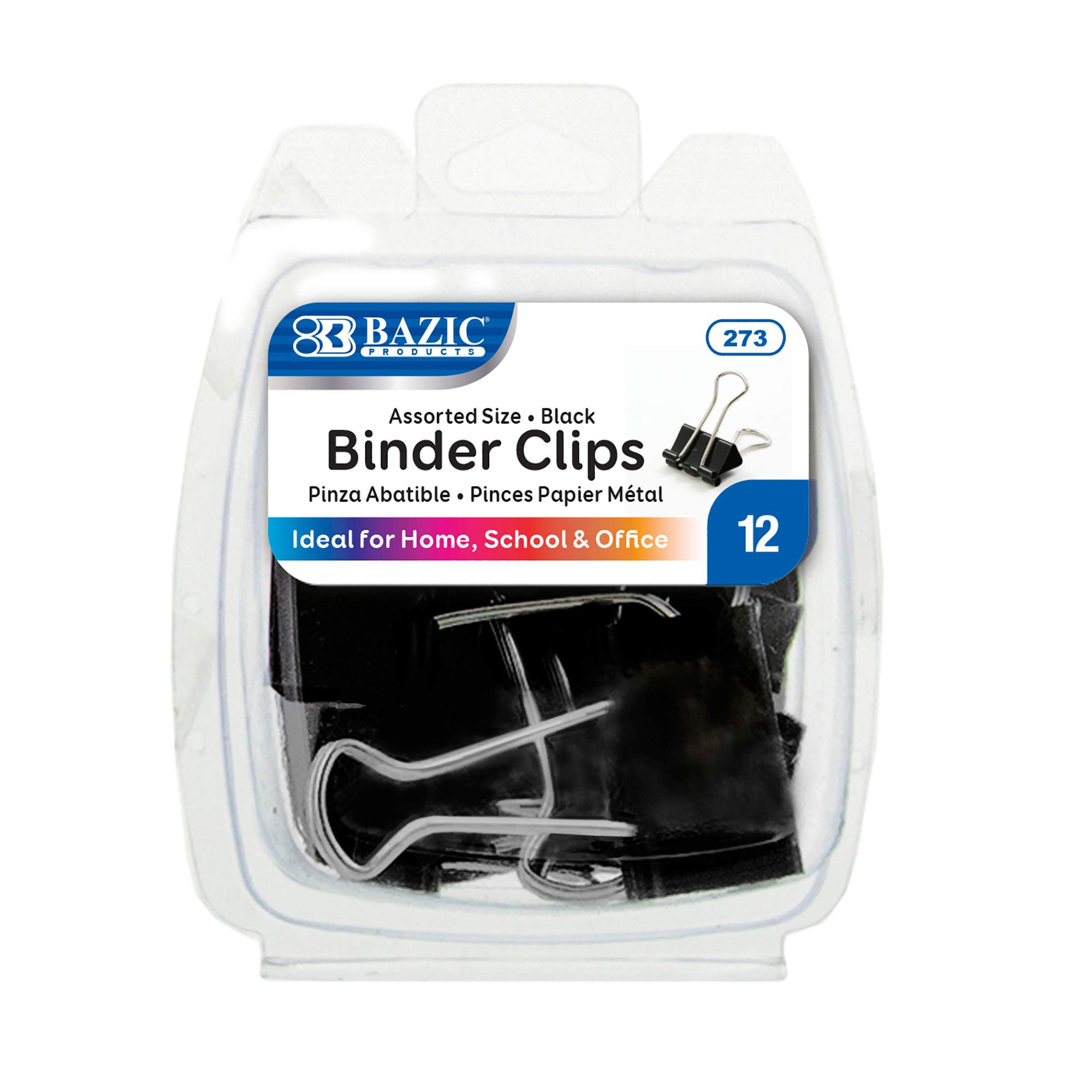 BAZIC Assorted Size Black Binder Clips - Small, Medium, Large Paper Clamps for Office, School, Home Use (12/Pack, 24-Packs) - Perfect for Organizing Documents, Files, and Office Supplies