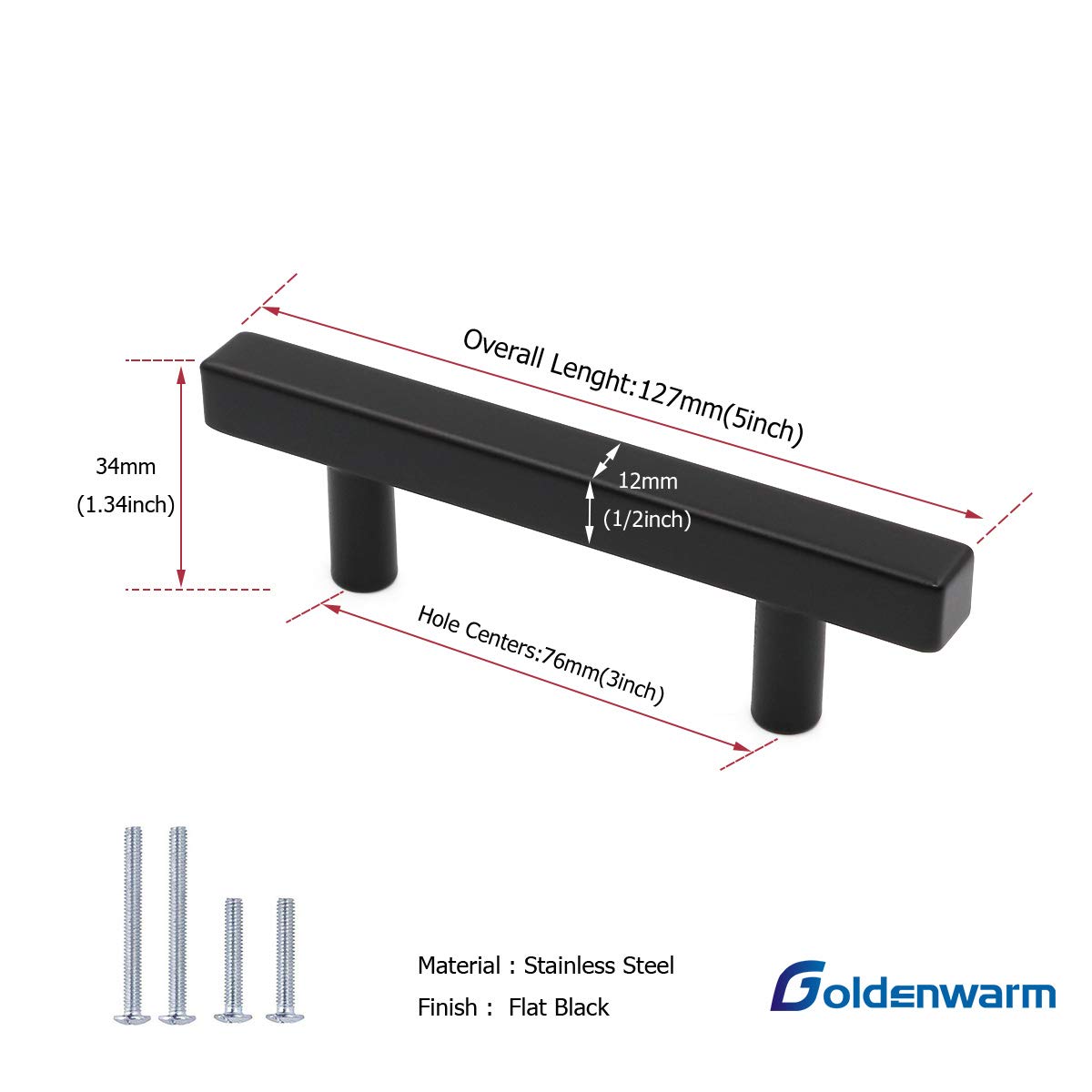 GoldenWarm 10-Pack Matte Black Cabinet Handles - 3 Inch Drawer Pulls for Dresser & Furniture with Free Drill Mounting Template | Perfect for Kitchen Cabinets, Bedroom Drawers & DIY Home Renovation