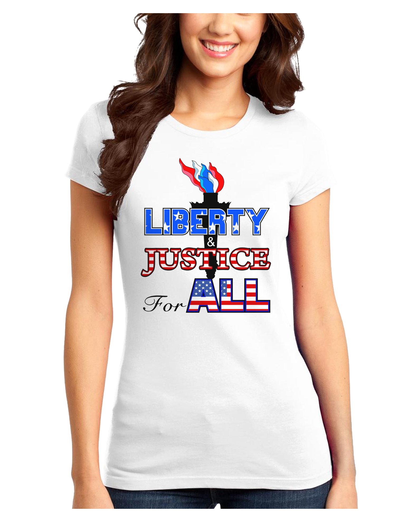 Liberty and Justice for All Juniors T-Shirt | Patriotic American Flag Graphic Tee for Girls | Perfect for 4th of July, Memorial Day & School Spirit Events