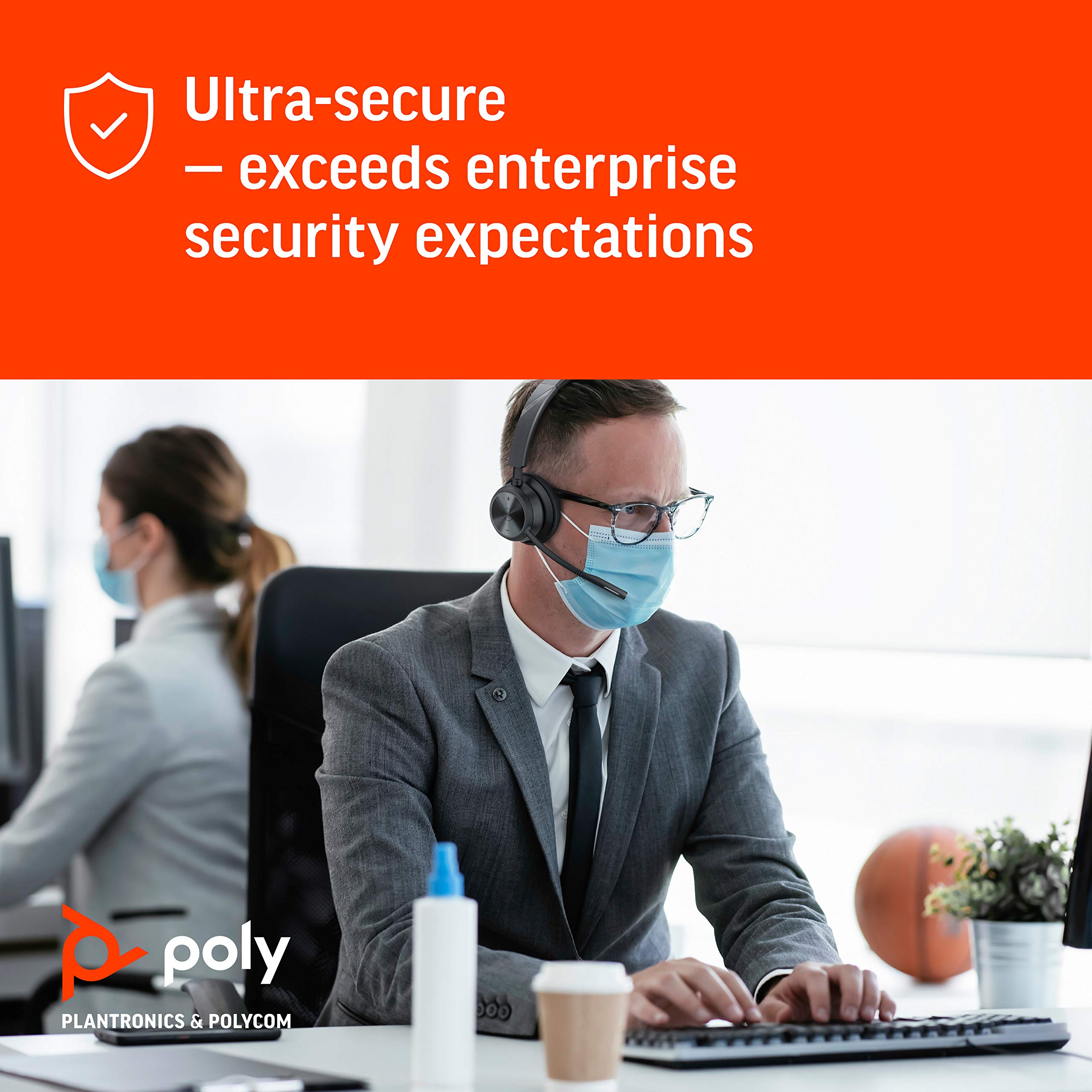 Poly Savi 7310-M Ultra-Secure Wireless DECT Headset System - Microsoft Teams Certified | Noise-Canceling Office Headset for Clear Calls | Perfect for Remote Work, Call Centers & Video Conferencing