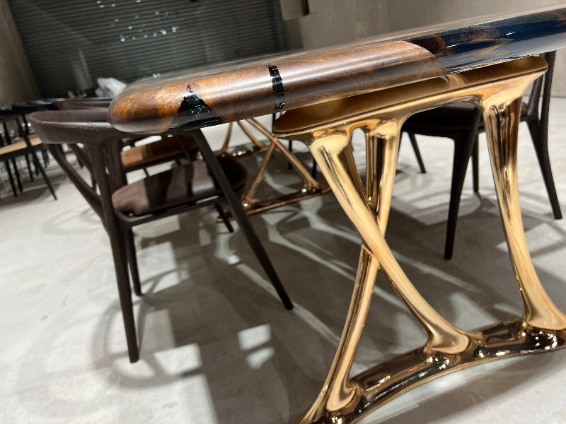 Custom Epoxy Resin Dining Table - Handmade Osso Wood & Resin Live Edge Table for Modern Dining Room, Kitchen, Restaurant & Office Decor