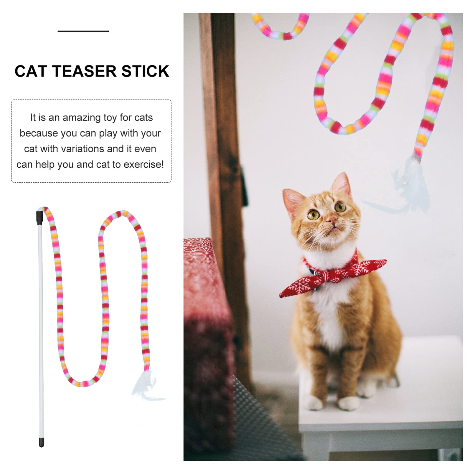 Hemobllo 2pcs Cat Teaser Toy - Interactive Fishing Wand with Flannel Ribbon for Play & Training