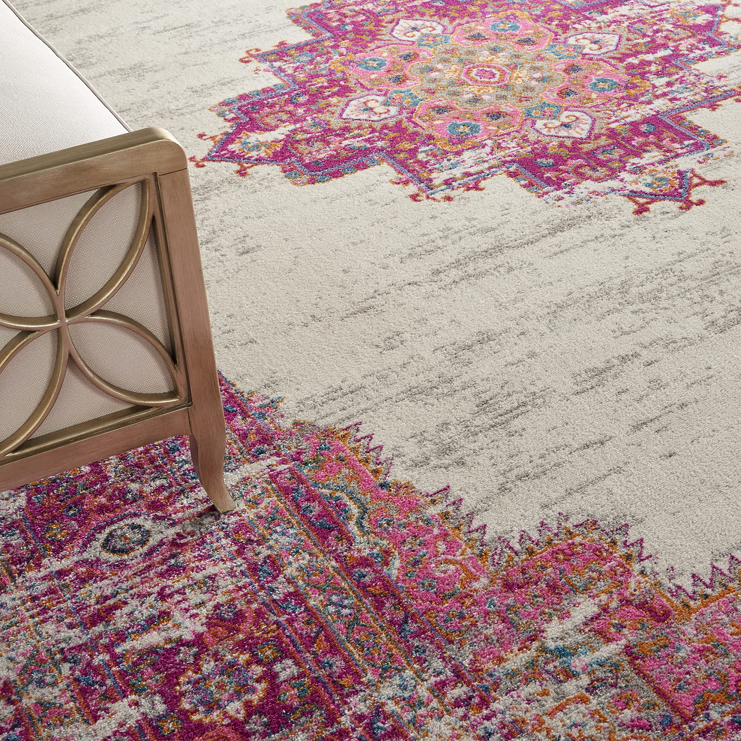 Nourison Passion Ivory/Fuchsia 12' x 15' Area Rug - Boho Traditional Design, Easy Cleaning, Non-Shedding - Perfect for Bedroom, Living Room & Hallway (12x15) | Cozy Home Decor & Floor Protection