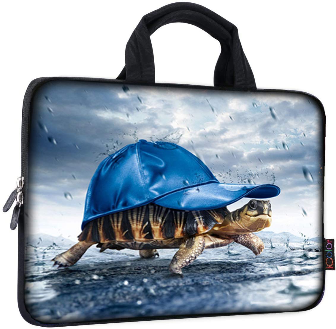 iColor 14 15 15.4 15.6 Inch Neoprene Laptop Sleeve Case - Protective Cover for Chromebook, Notebook, MacBook | Lightweight Travel Pouch with Handle | Water-Resistant & Shock-Absorbent | Perfect for Work, School, Commuting & Business Trips (Blue Sea Turtle Design ICB-24)