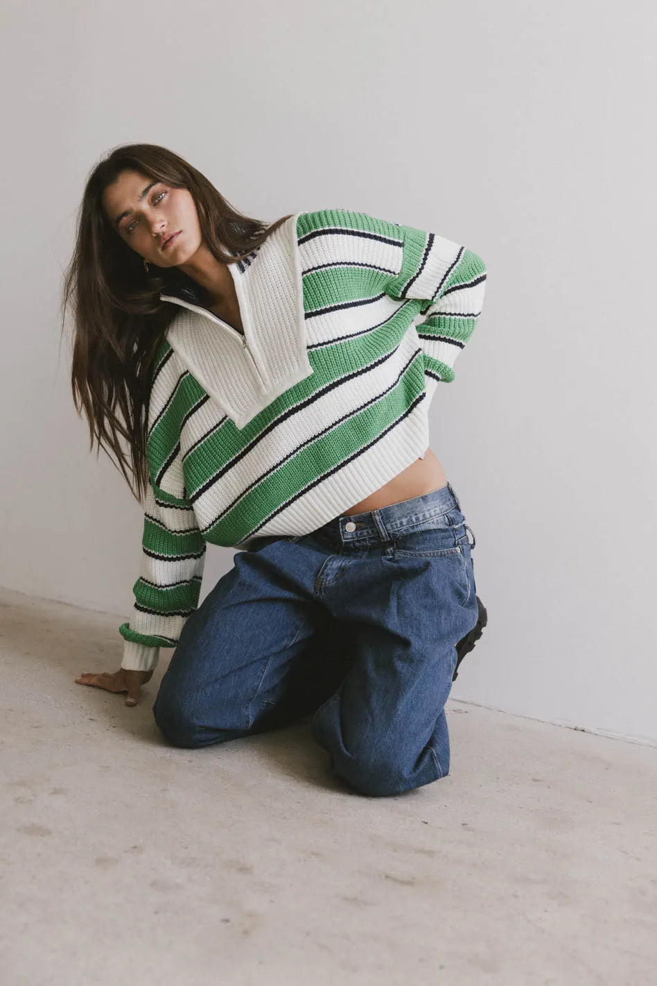 Kandy Half Zip Sweater Women's Pullover Green Casual Knit Top for Fall & Winter | Cozy Office Wear & Weekend Outfits