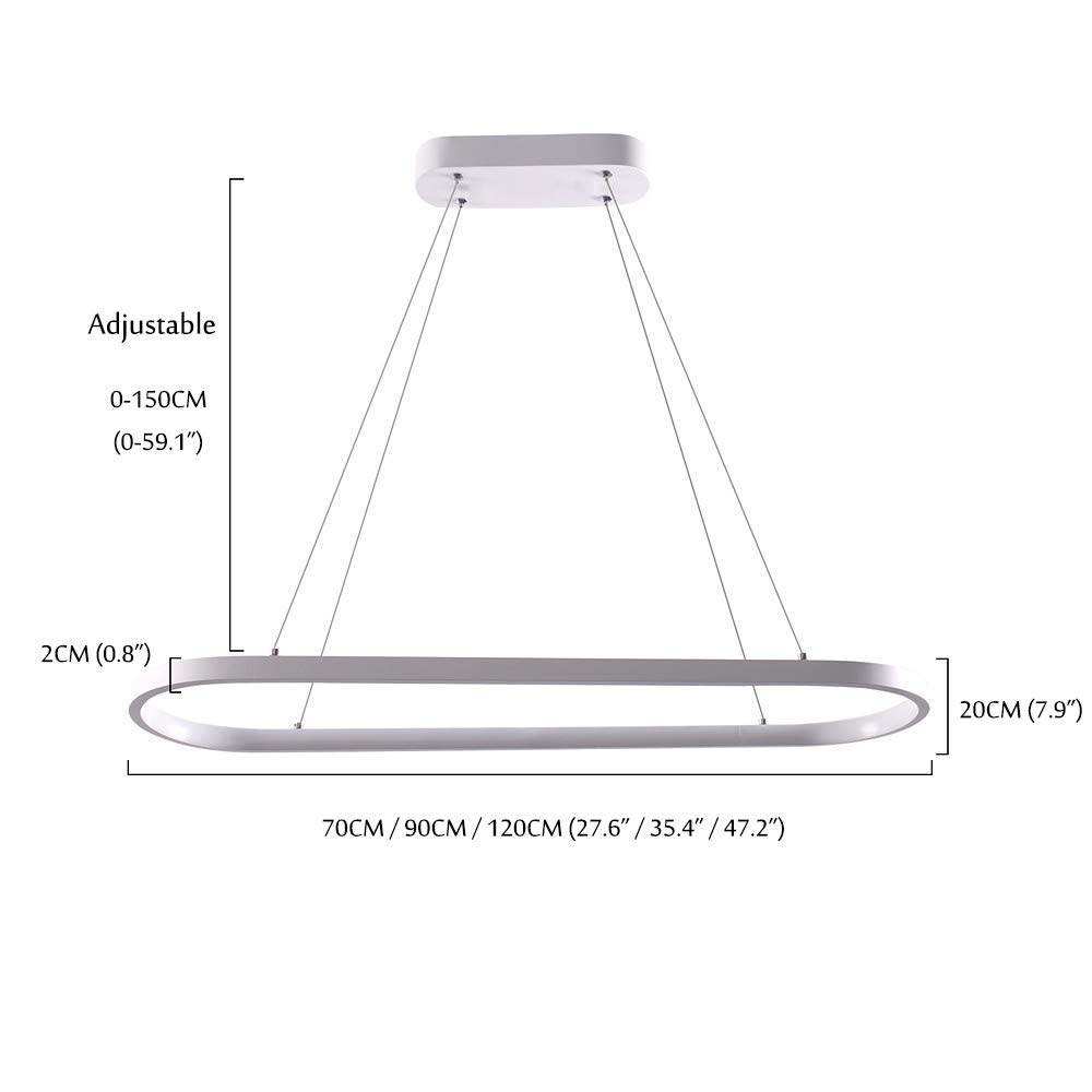 Modern Oval LED Pendant Light - Adjustable Aluminum Linear Chandelier for Living Room, Dining Table & Office (Black + Cold White, 70×20cm) - Perfect for Kitchen Islands, Bedroom Lighting & Contemporary Home Decor
