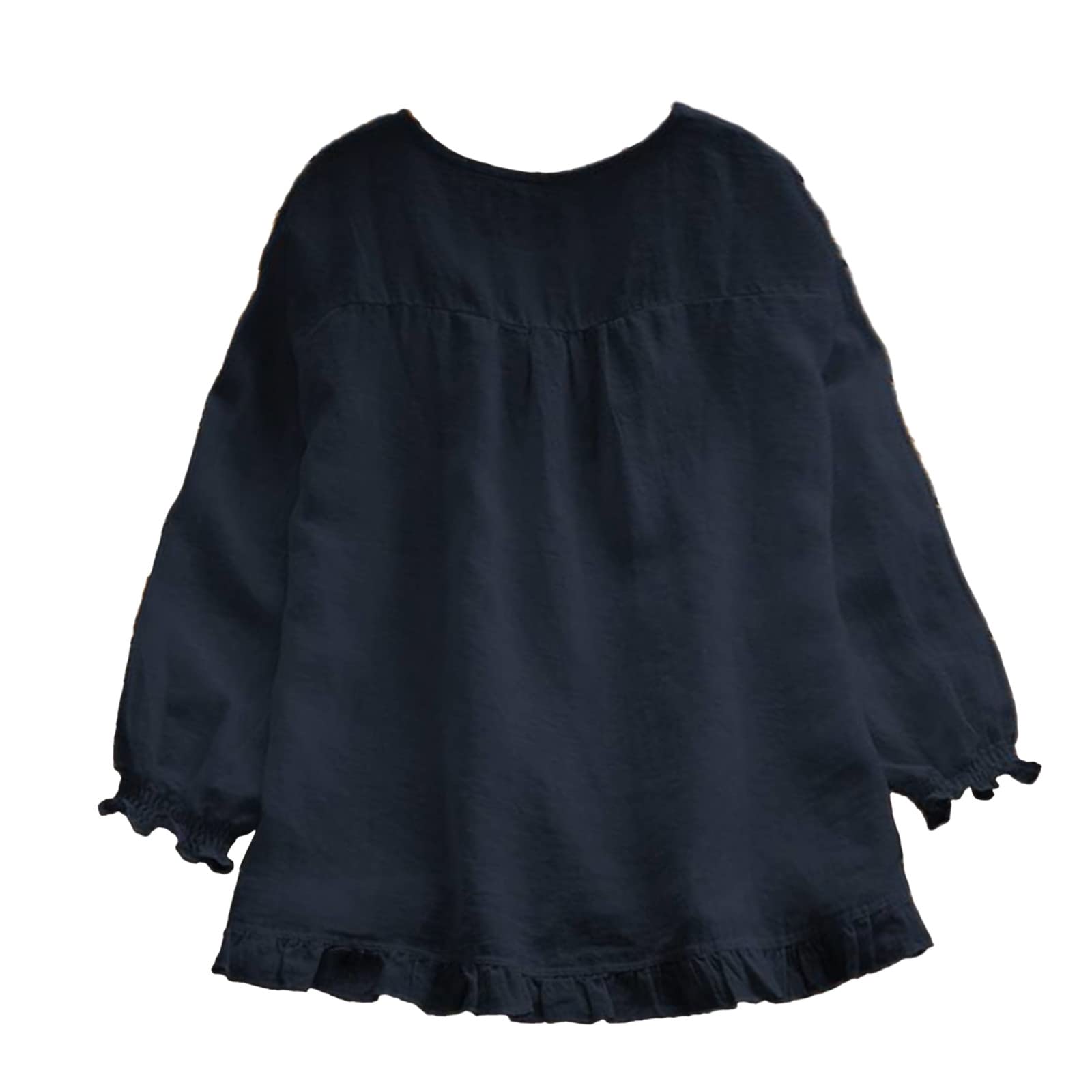 Jasalu Women's Solid Color T-Shirts - Loose Fit Round Neck Long Sleeve Casual Top with Unique Frill Detail | Perfect for Everyday Wear, Office Outfits & Weekend Styling