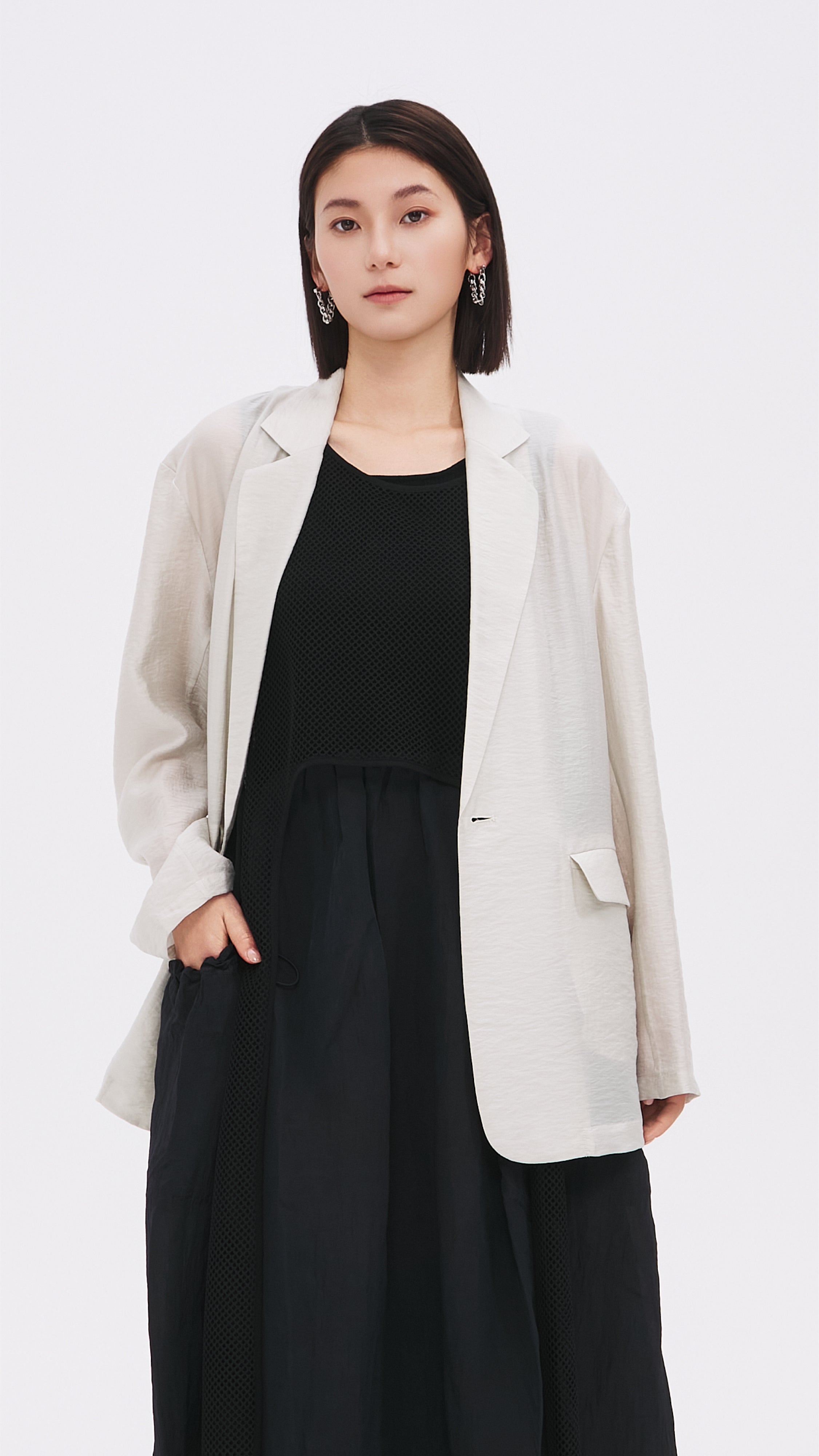 Women's Lightweight Sheer Blazer Jacket - Elegant Open Knit Office Wear for Business & Casual Outfits | Perfect for Work, Parties & Special Occasions