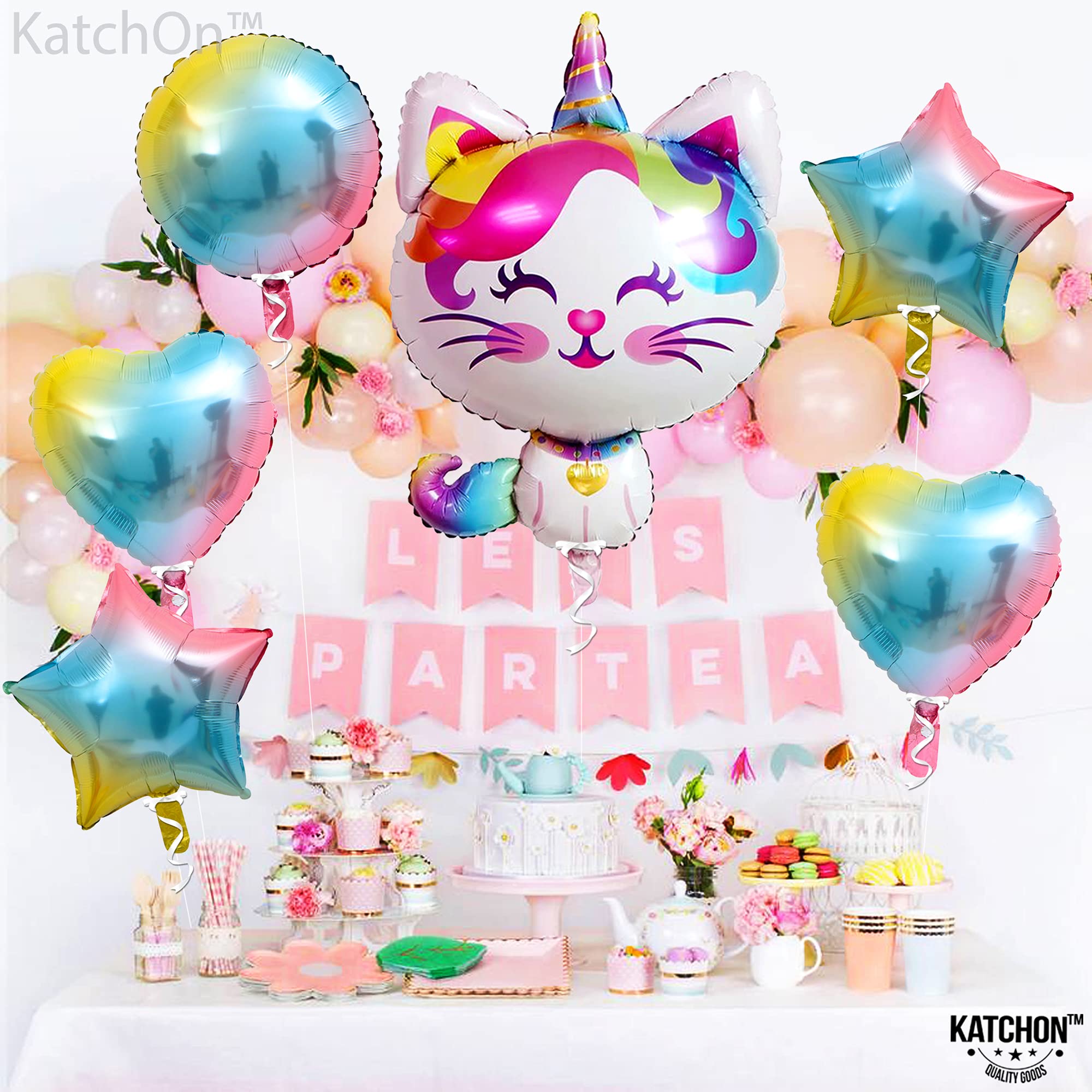 KatchOn Big Cute Caticorn Balloons - 36 Inch Pack of 6 | Kittycorn Party Decorations for Birthday, Baby Shower & Bridal Showers | Cat Unicorn Balloon Arch Supplies