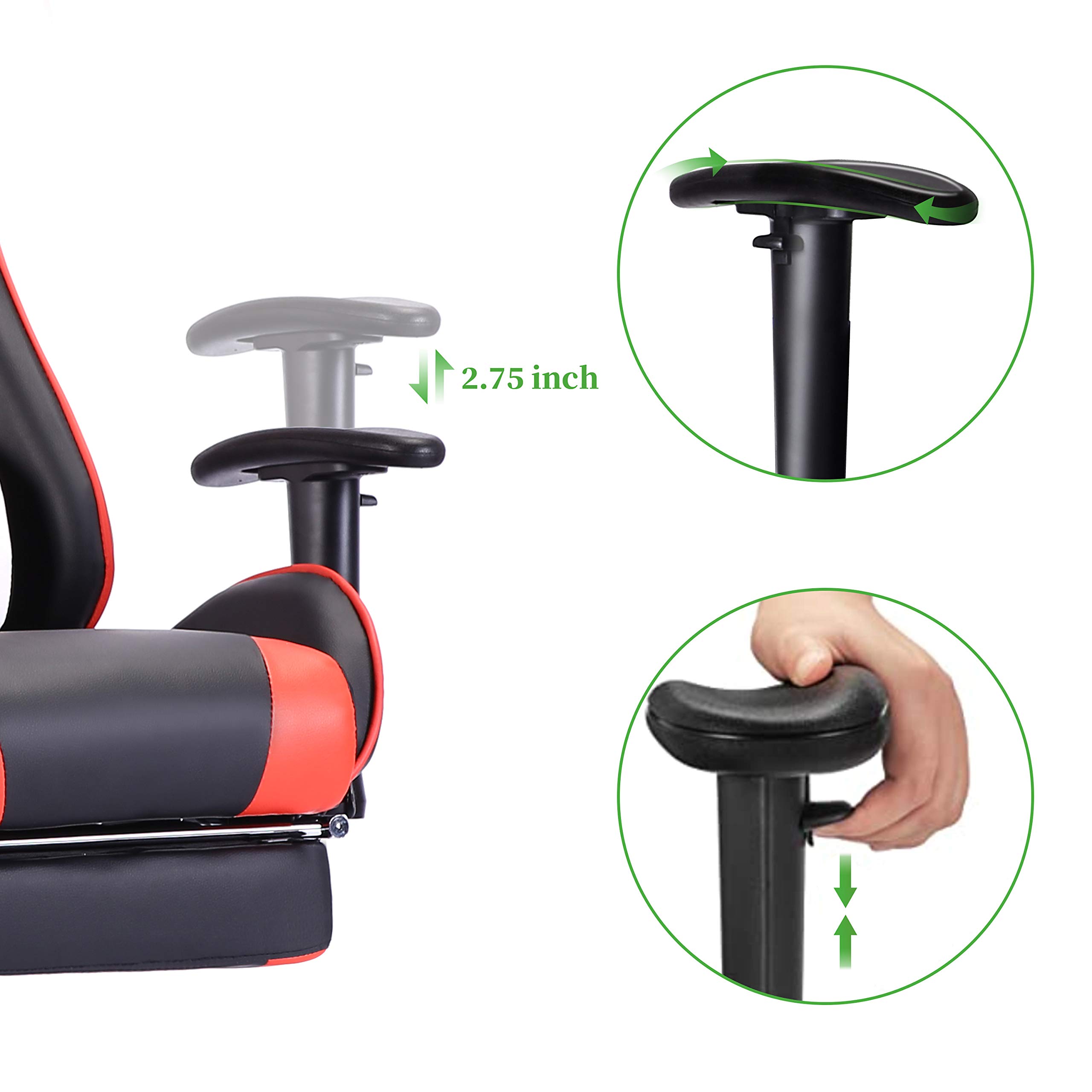 EDWELL Ergonomic Gaming Chair with Adjustable Footrest, Headrest & Lumbar Support - PU Leather Computer Office Desk Chair for Adults & Gamers (Bright Red) - Perfect for Esports, Streaming & Long Work Sessions