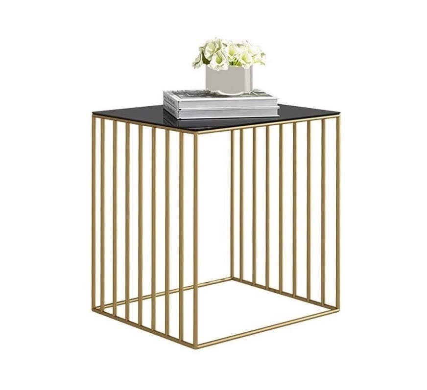Vintage Iron Art Nightstand with Storage Shelf - Ultra Narrow Bedside Table for Bedroom, Living Room, Coffee Table & Tea Desk - Gold Finish | Perfect for Small Spaces, Studio Apartments & Cozy Home Decor