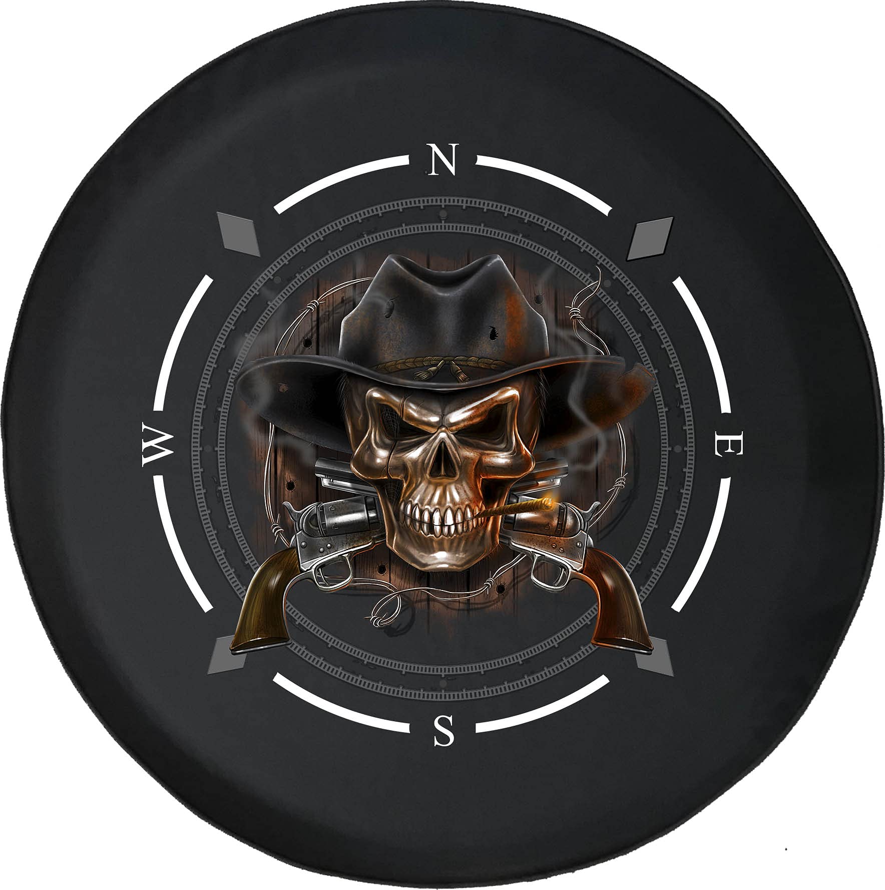 Premium Spare Tire Cover with Compass & Cowboy Outlaw Guns Design - Universal Fit for SUVs, Trailers, RVs & Most Vehicles | Durable Wheel Protection for Off-Road Adventures & Camping Trips