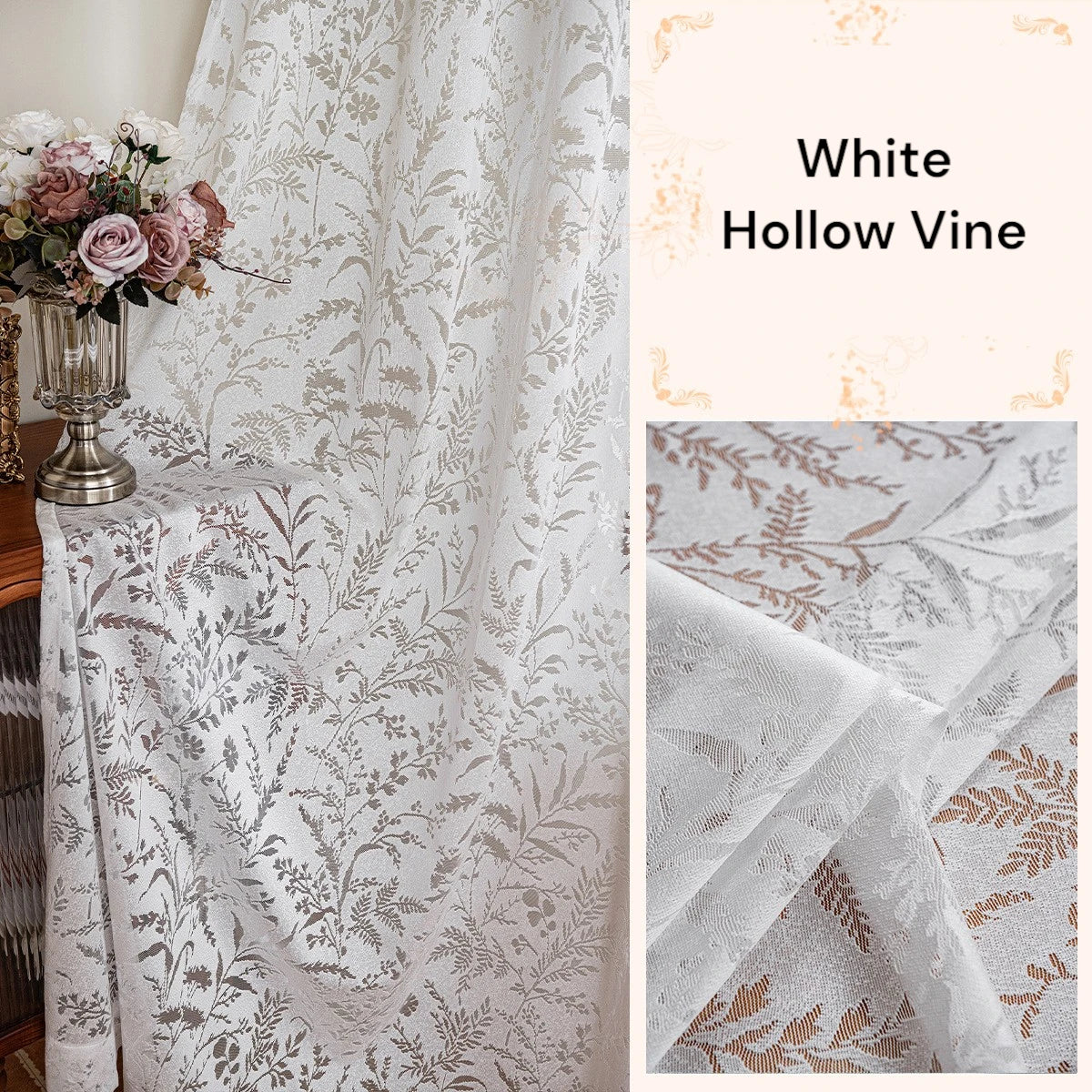 Miriam Delicate Botanical Semi-Sheer Custom Curtains for Living Room & Bedroom - Floral Sheer Window Drapes with Nature-Inspired Design for Home Decor