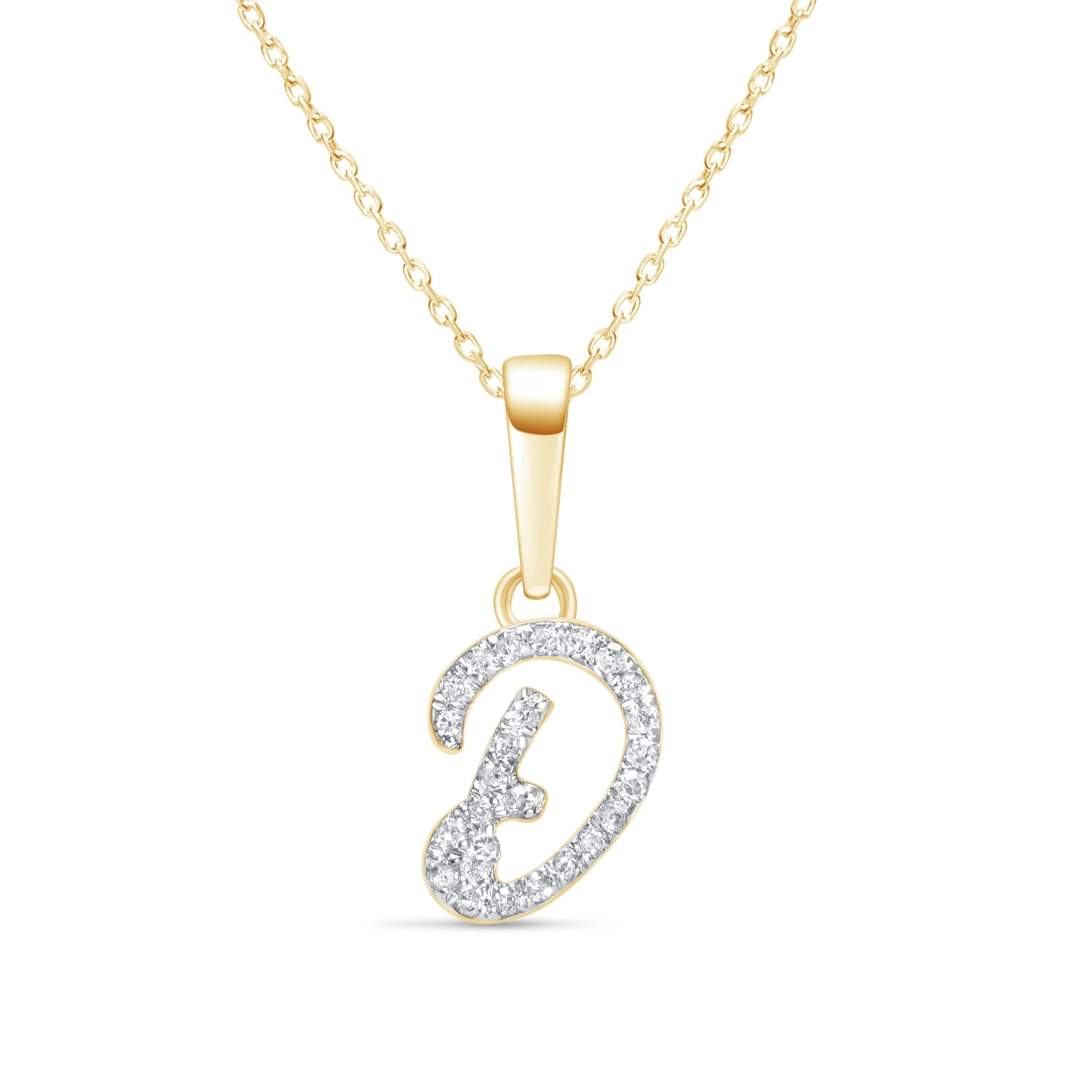 14K Solid Yellow Gold Cursive Diamond Initial Necklace - Personalized Name Pendant for Women, Gift for Her, Birthday, Anniversary, Valentine's Day