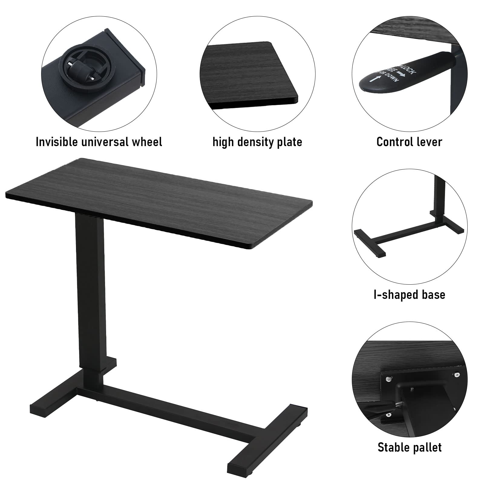 Adjustable Overbed Table with Wheels - Pneumatic Height Adjustable Hospital Bed Table, Multi-Purpose Laptop & Bedside Table for Home, Office & Patient Care - Perfect for Eating, Working & Reading in Bed