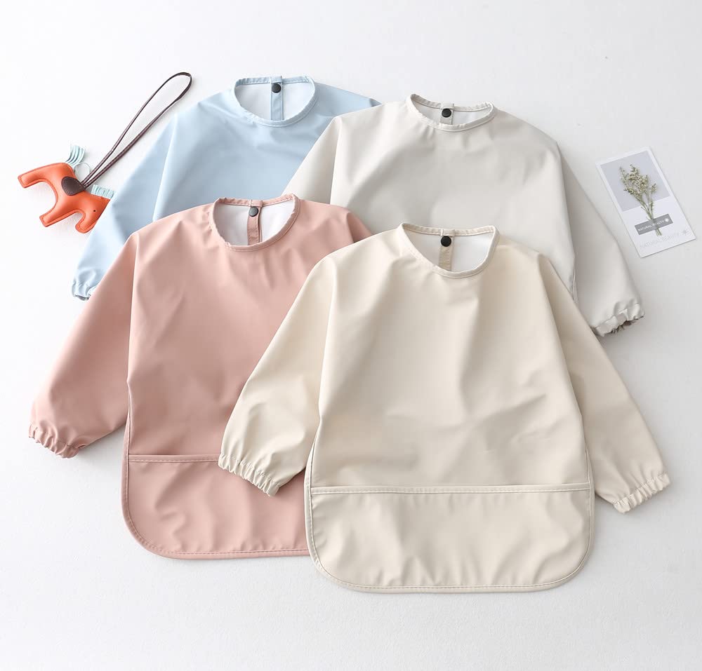 Waterproof Baby Bibs for Infants & Toddlers - Long Sleeve Feeding Bib with Food Catcher | Washable & Easy to Clean | Perfect for Messy Meals, Baby Led Weaning & On-the-Go Feeding