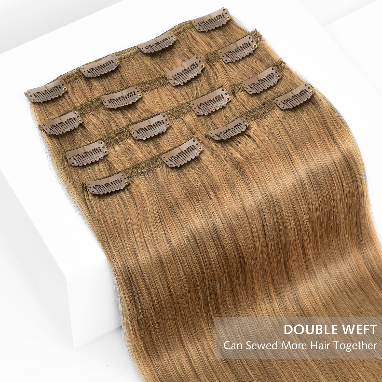7Pcs 16Clips 10Inch 110g Rose Bud Clip-in Human Hair Extensions - Dark Blonde Natural Thick Real Human Hair for Daily Styling & Special Occasions