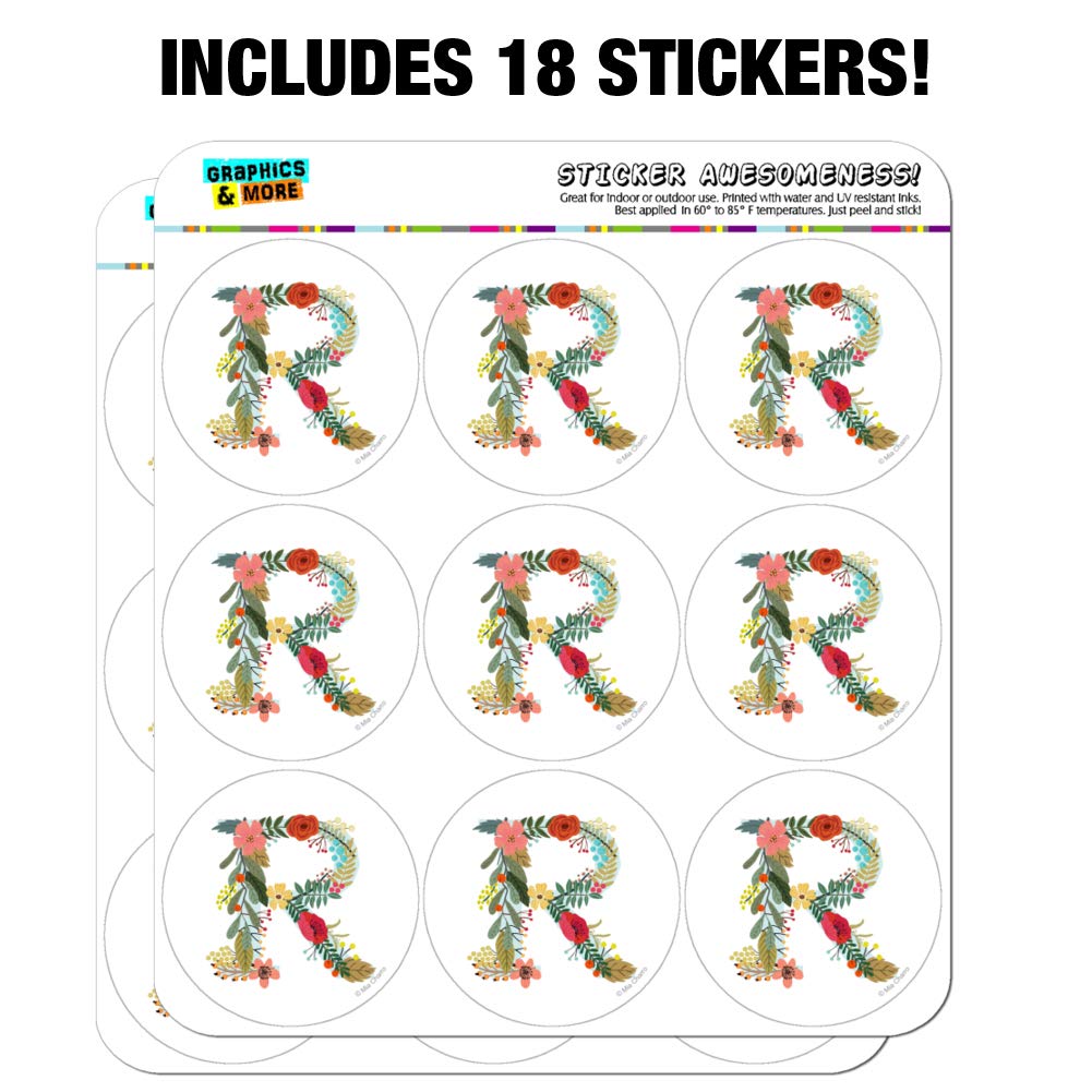 Floral Monogram Letter R Stickers for Planners, Calendars, Scrapbooking & DIY Crafts - Perfect for Bullet Journals, Wedding Invitations, and Handmade Greeting Cards
