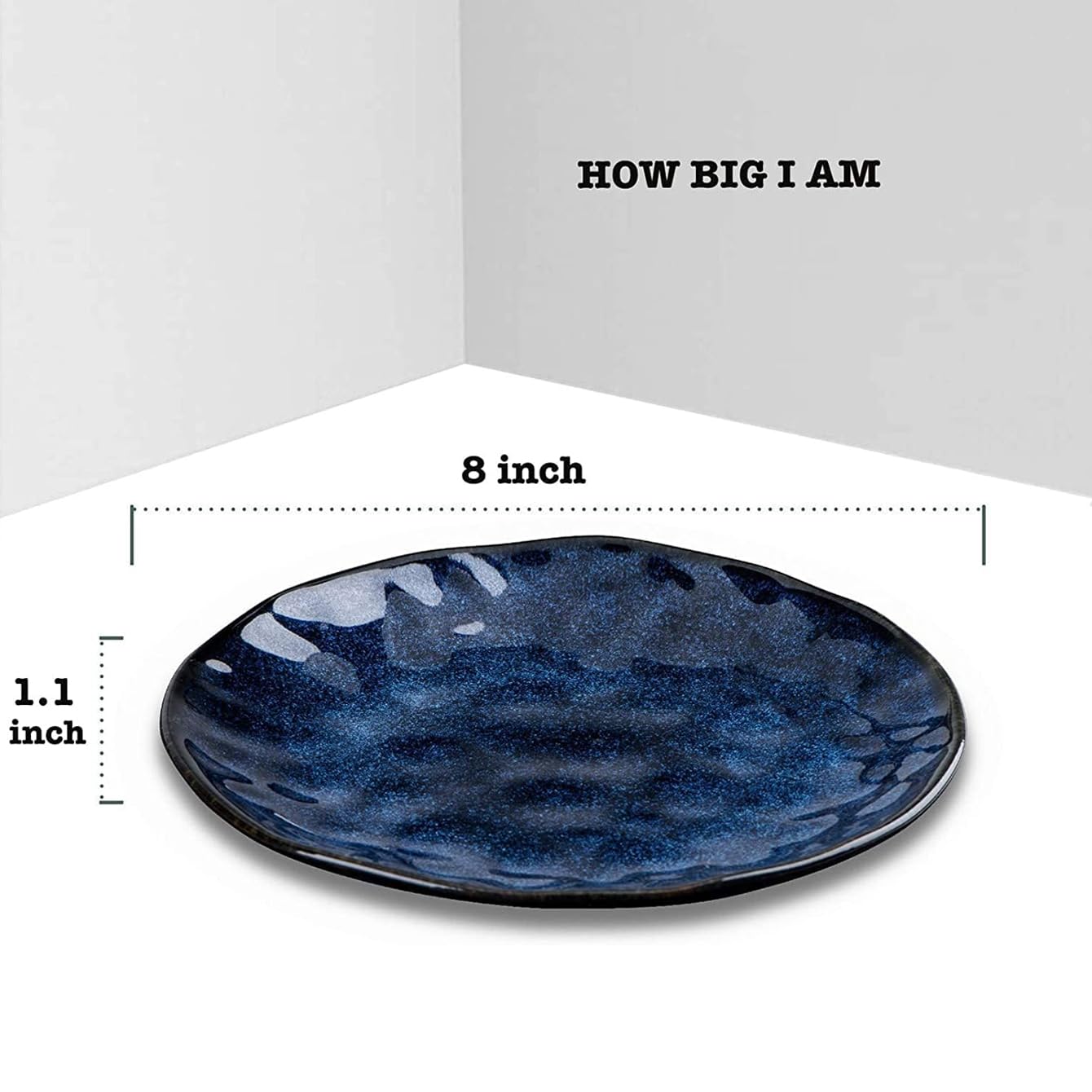 Vicrays 8 Inch Ceramic Dessert Plates Set of 4 - Round Porcelain Salad Plates Microwave, Oven & Dishwasher Safe - Scratch Resistant Fluted Edge - Perfect for Snacks, Appetizers, Home Dining & Restaurant Use (Blue)