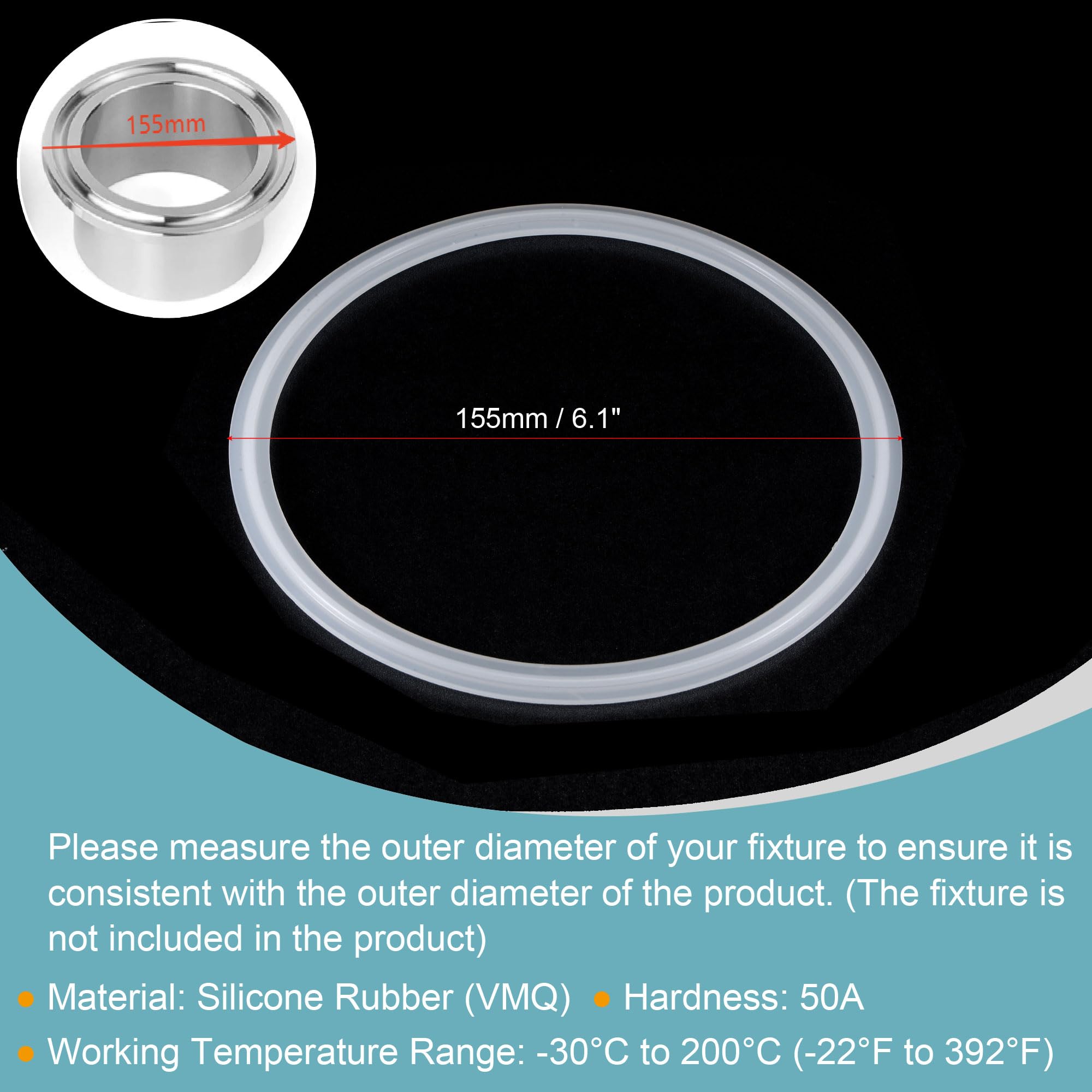 **MECCANIXITY Silicone Rubber Gasket - 155mm OD White Industrial Flange O-Ring - Compatible with 5.5 Inch Clamp - High-Temperature & Chemical Resistant for Plumbing, Automotive & HVAC Applications**