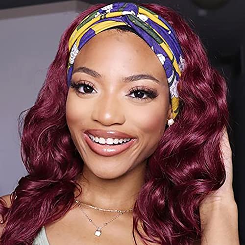 Glueless Headband Wig Synthetic Burgundy Body Wave - 26 Inch Heat Resistant 180% Density Wigs for Black Women | Natural Looking Wavy Hairpiece for Daily Wear, Parties & Special Occasions