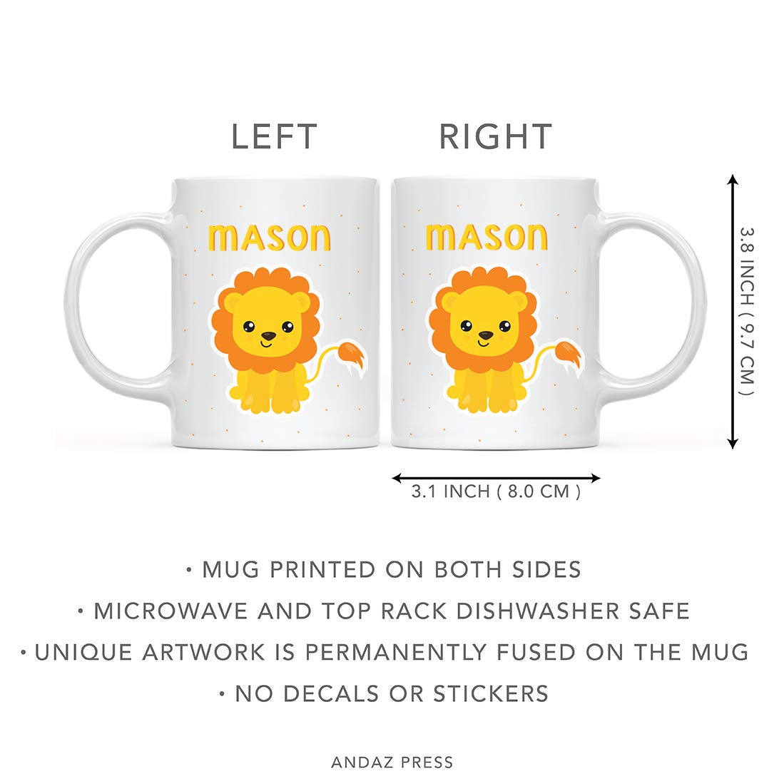 Personalized 11oz Kids Hot Chocolate Mug with Baby Lion Design - Custom Name Coffee Cup for Birthday & Christmas Gifts - Perfect for Toddlers, Children's Drinks & Holiday Celebrations