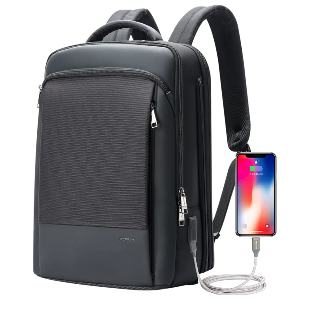 BOPai Expandable 15.6 Inch Anti-Theft Laptop Backpack for Men - Waterproof USB Charging Business Travel Backpack with Bottle Holder - Perfect for Office, Commuting & Business Trips