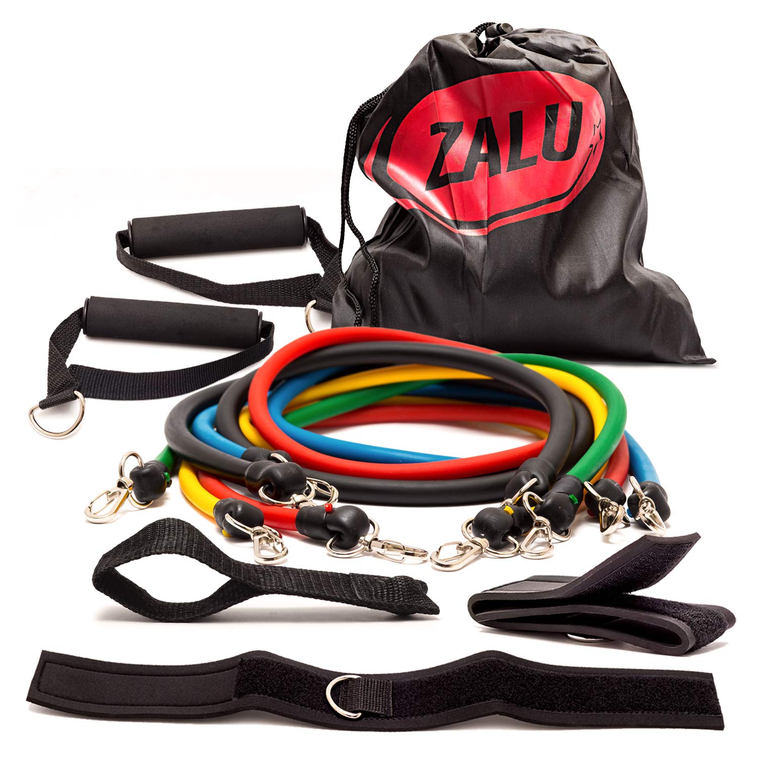 ZALU 11-Piece Resistance Bands Set for Home & Gym Workouts - 5 Exercise Loop Bands, Foam Handles, 2 Core Sliders, Door Anchor, Ankle Straps & Carry Bag - Perfect for Strength Training, Yoga, Pilates & Physical Therapy