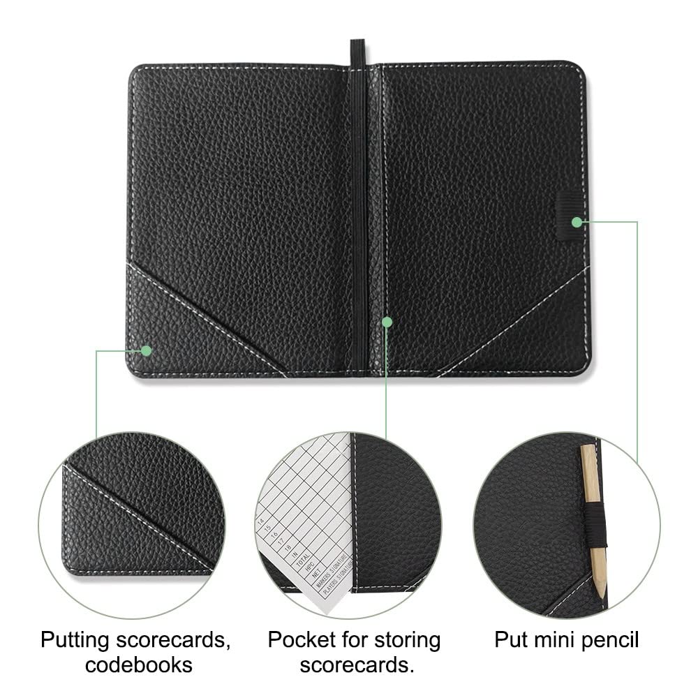 MiOYOOW Genuine Leather Golf Scorecard Holder - Portable Golf Yardage Book Keeper | Waterproof Golf Accessories for Score Tracking | Perfect for Golf Tournaments & Practice Rounds