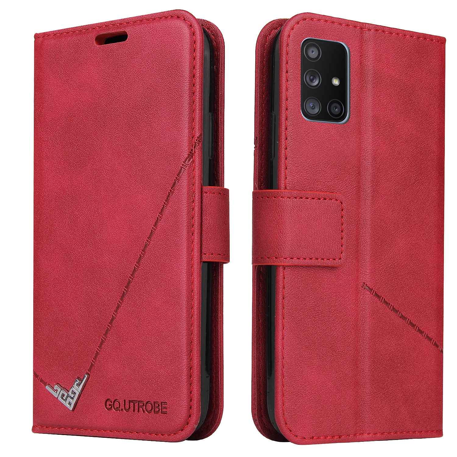 Premium Leather Wallet Case for Samsung Galaxy A31 - Magnetic Kickstand, 3 Card Slots, Shockproof Protection (Red) - Perfect for Travel, Work, and Everyday Use