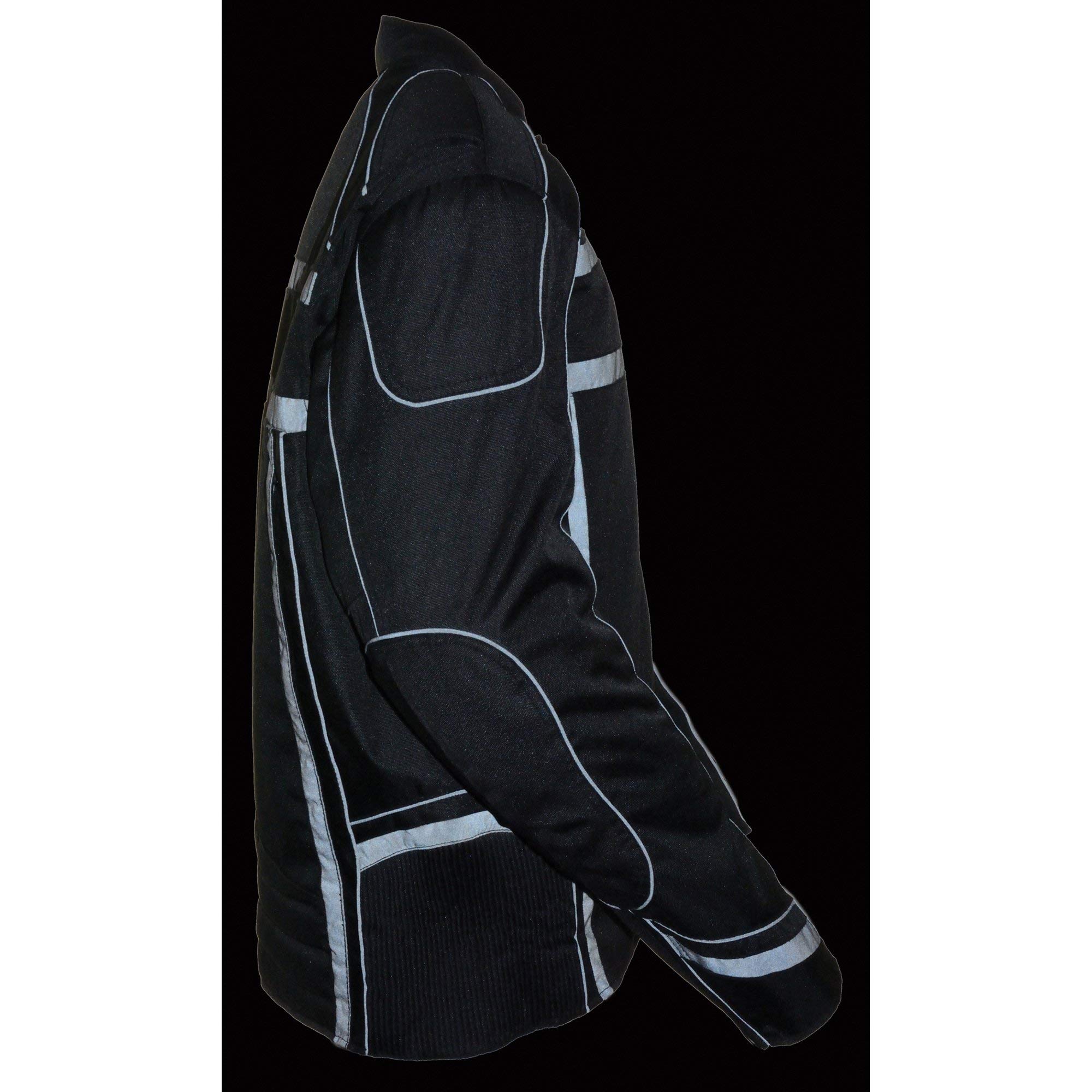 Milwaukee Leather MPM1740 Men's Black Vented Motorcycle Jacket with Reflective Stripes - Breathable Textile Riding Gear for Commuting & Adventure