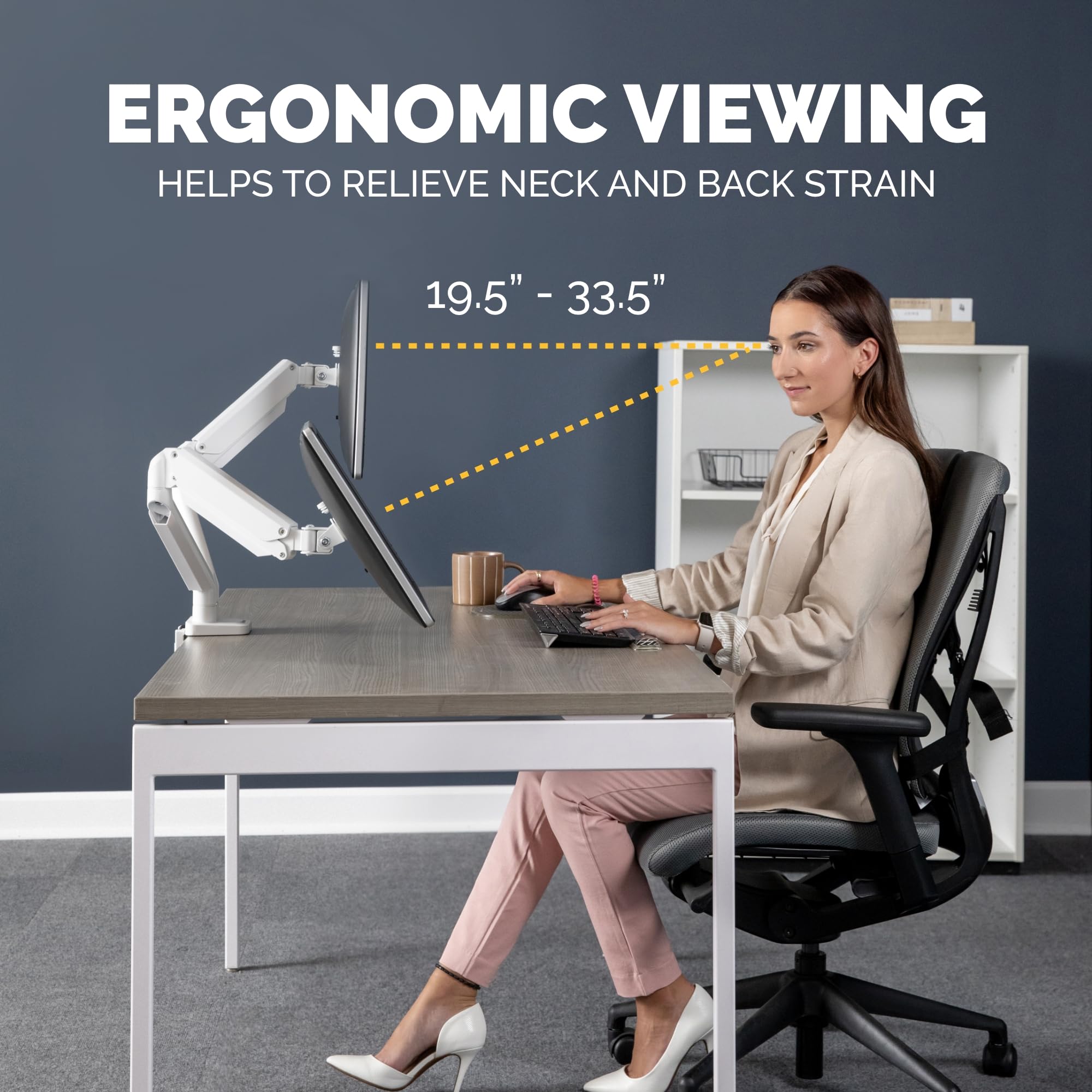 Fellowes Platinum Series Dual Monitor Arm - Ergonomic Adjustable Desk Mount for Two 32 Inch Screens up to 8KG - 45° Tilt & 360° Swivel Rotation - VESA 75x75/100x100 Compatible - White - Perfect for Home Office & Gaming Setup