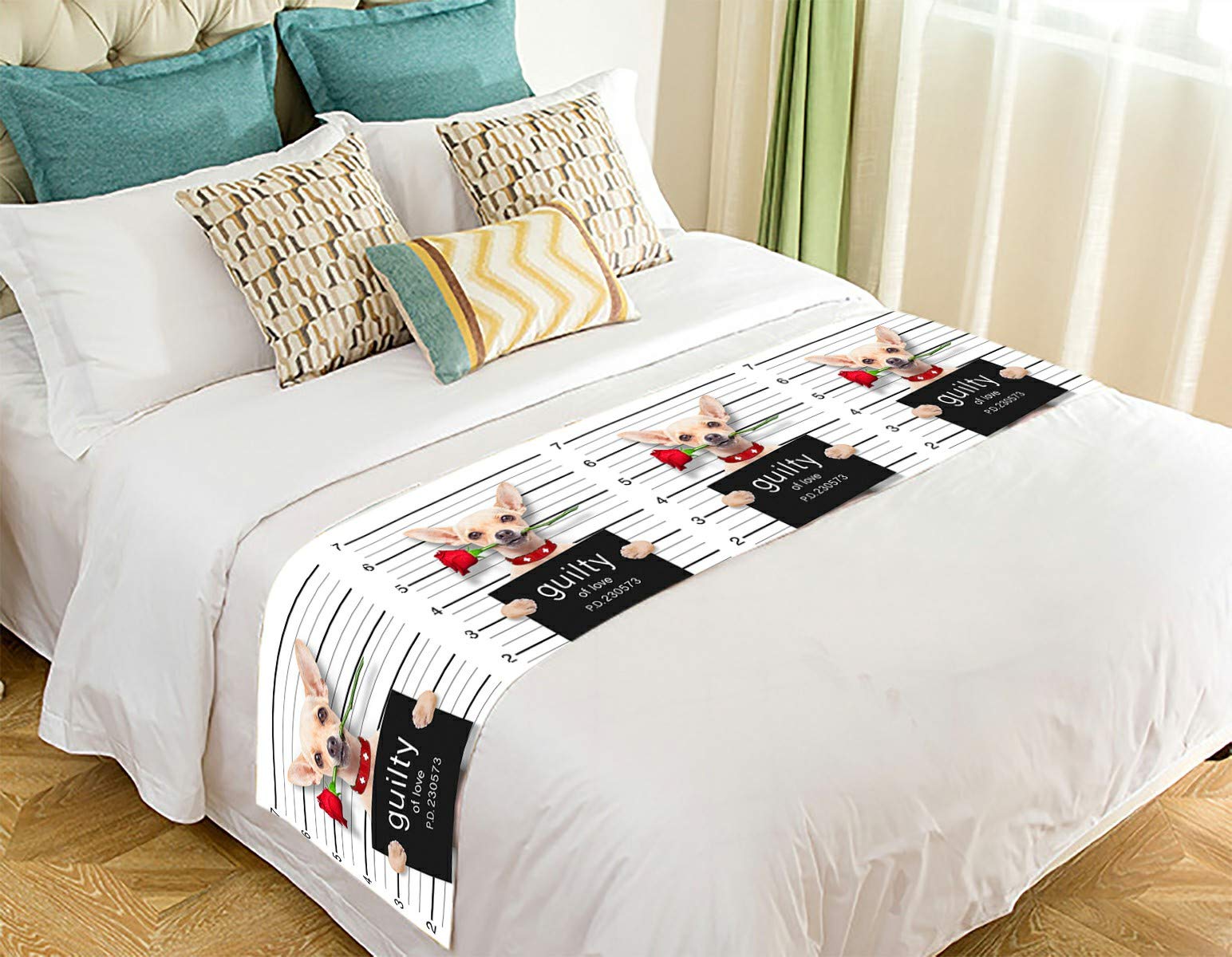 Valentine's Day Chihuahua Dog Rose Love Bed Runner - 20x95 Inch Floral Bed Scarf for Dog Lovers - Perfect for Valentine's Decor, Bedroom Accent & Romantic Gift