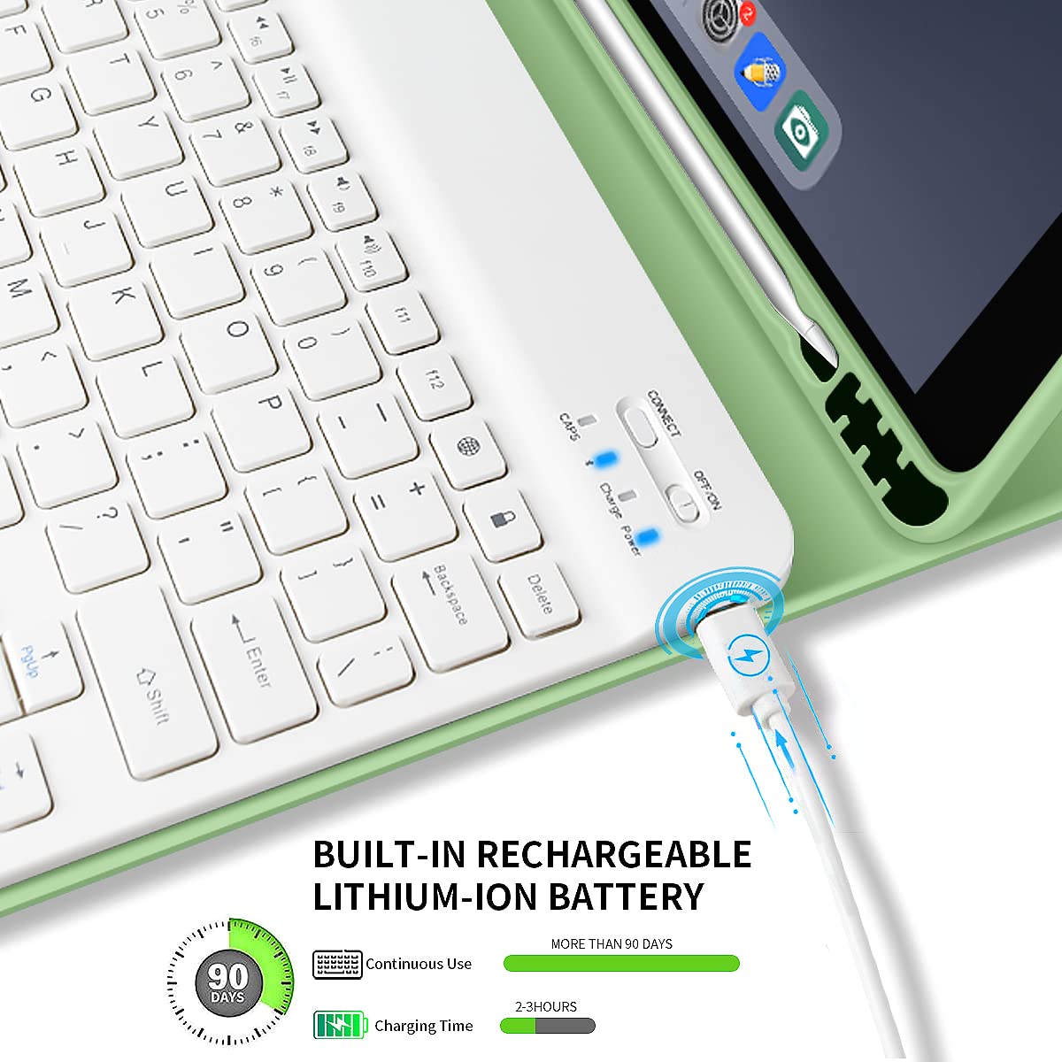 Kenke Ultra Slim Wireless Keyboard Case for iPad 9.7 inch (6th/5th Gen & Air 2/1) - Lightweight Smart Cover with Apple Pencil Holder & Magnetic Detachment - Green | Perfect for Work, Study & Travel
