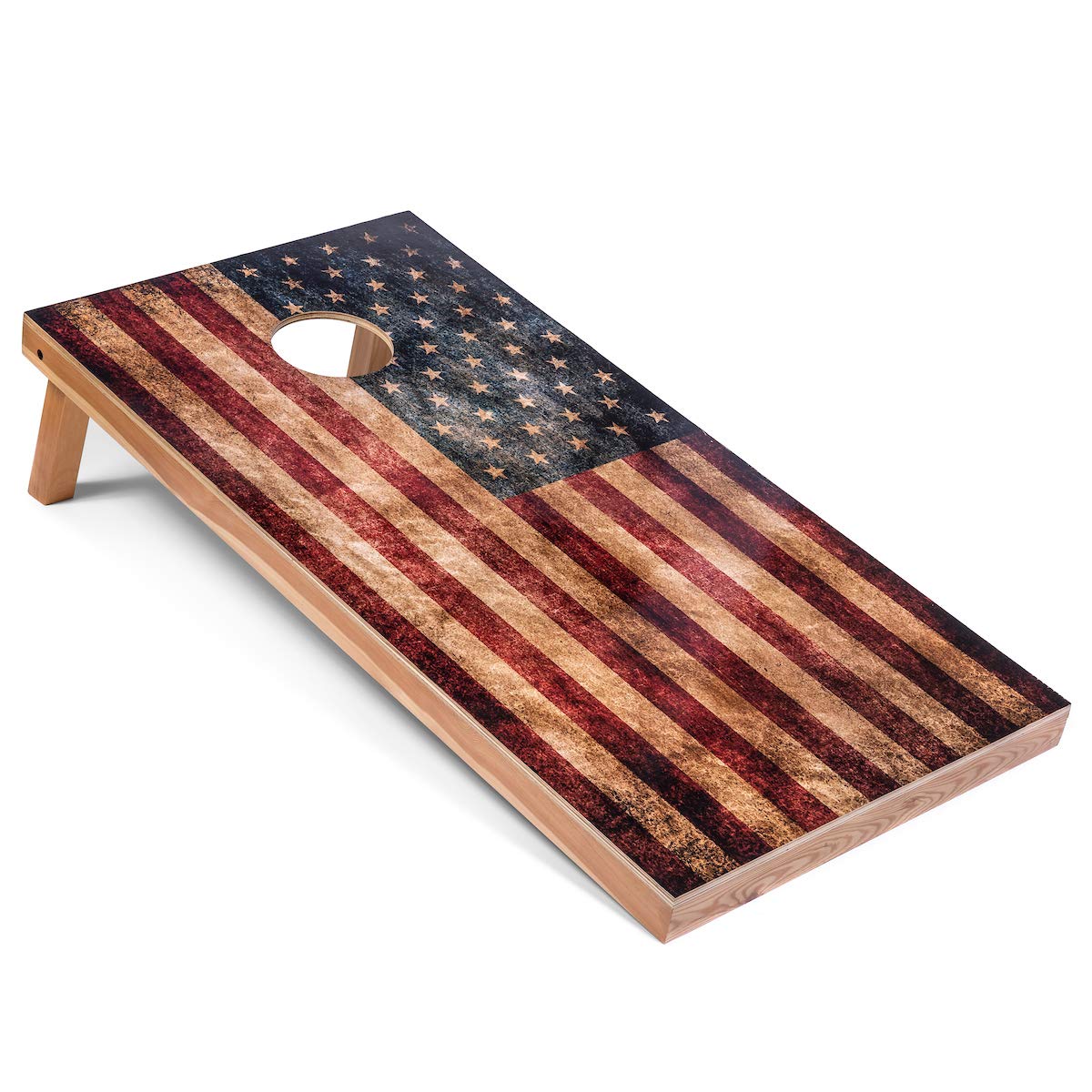 Tournament Grade 4'x2' Rustic American Flag Cornhole Boards Set with 8 Bean Bags & Carrying Case - Premium Distressed Wooden Cornhole Game for Backyard, Tailgate Parties, BBQ Gatherings & Outdoor Events