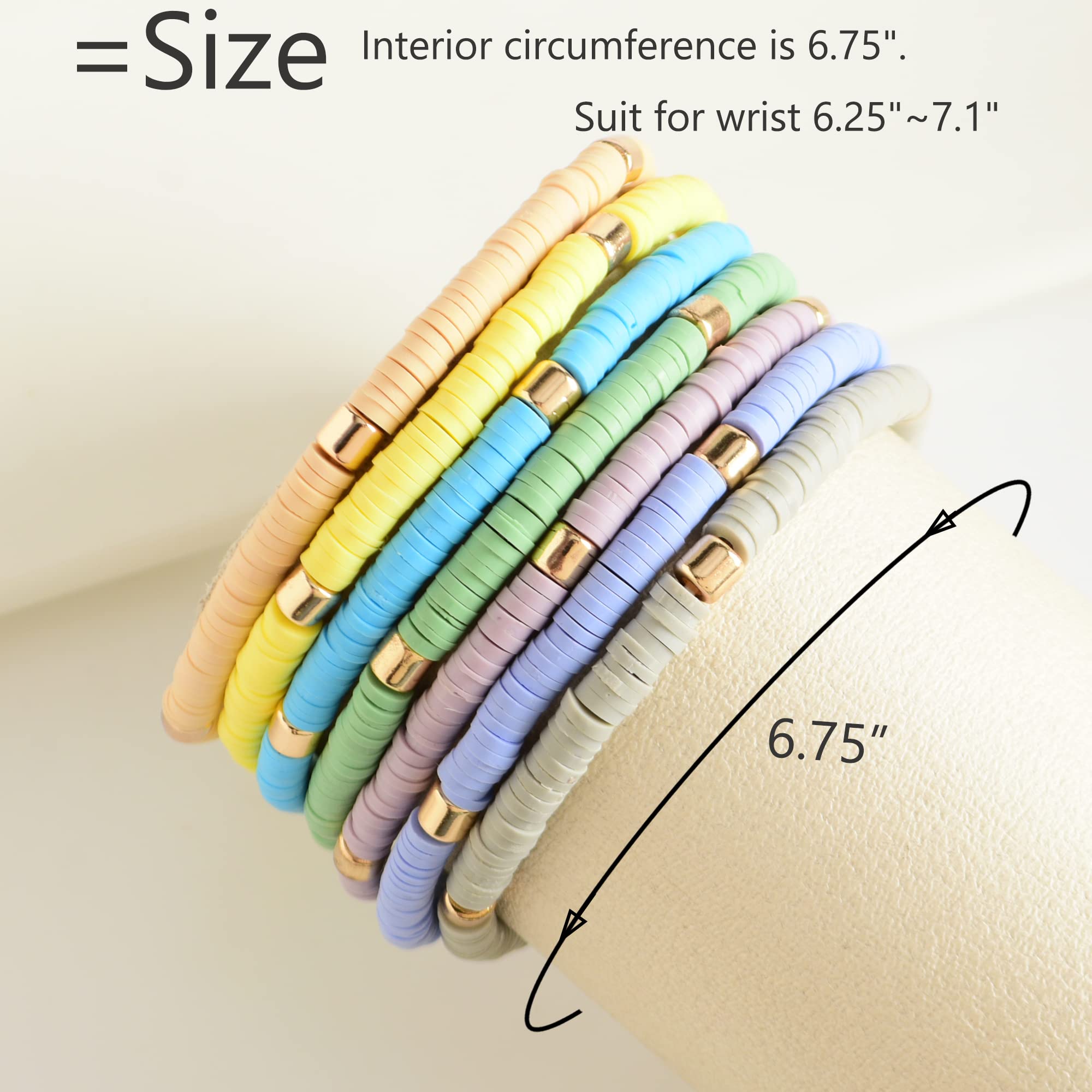 GOOJIDS Surfer Heishi Clay Bead Bracelets for Women - Bohemian Stackable Gold Beaded Stretch Bracelets Set, Elastic Layering Friendship Jewelry - Perfect for Beach Vacations, Music Festivals & Boho Fashion Accessories
