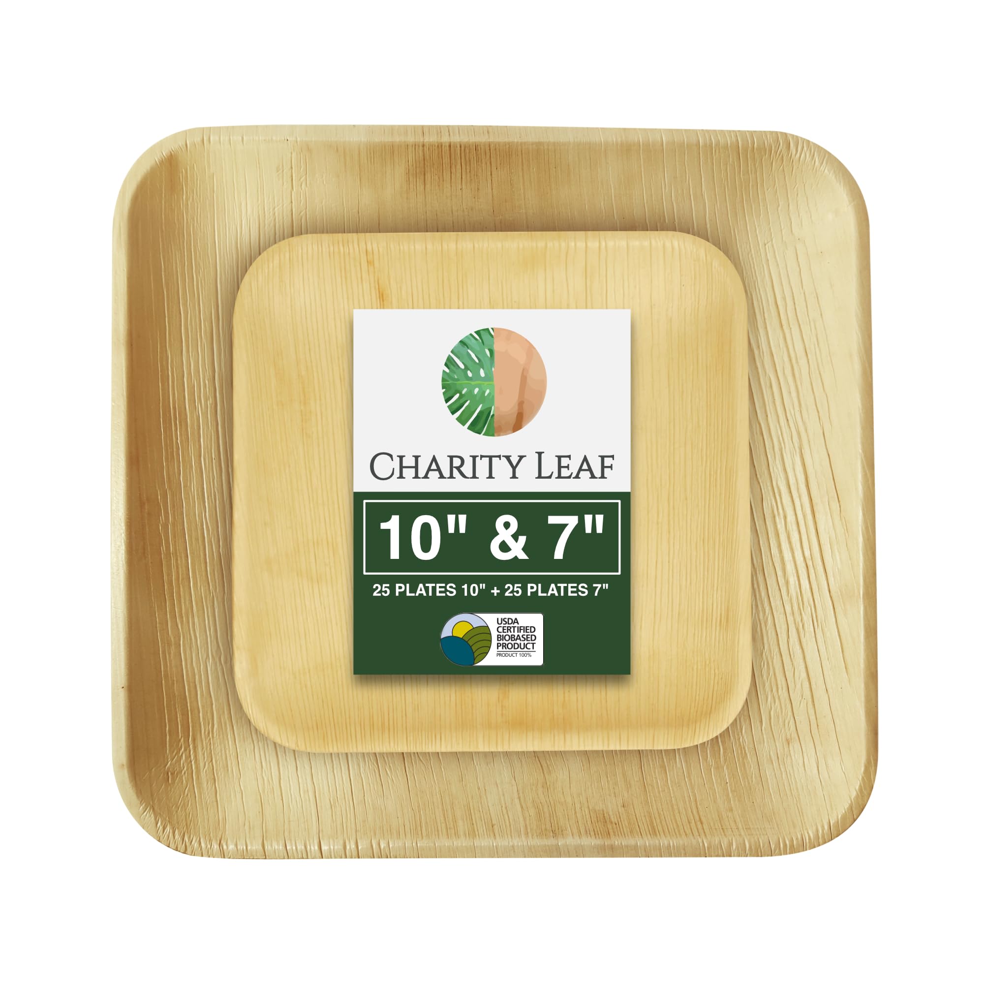 Eco-Friendly 50-Piece Palm Leaf Plates Set - 25 x 10