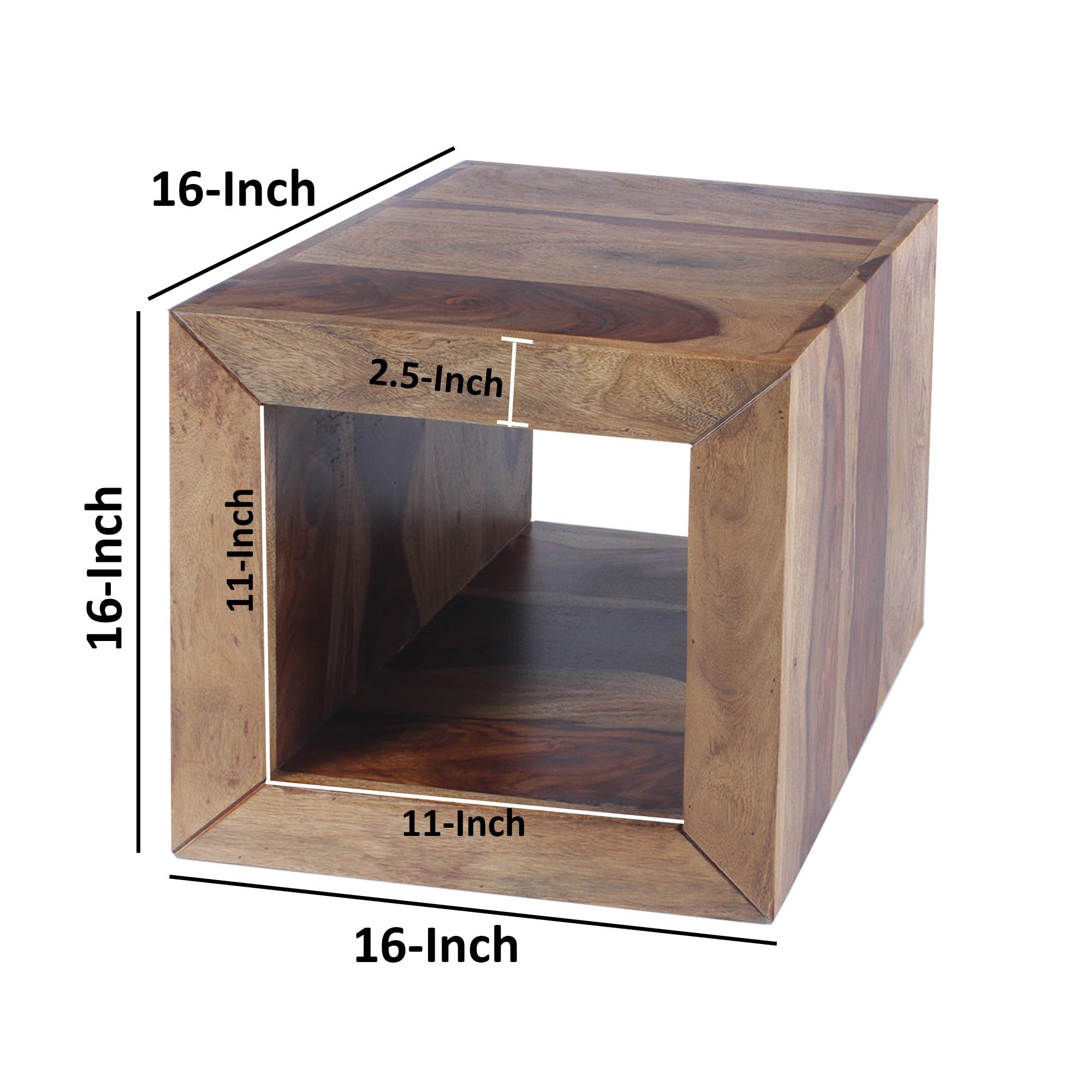 Modern Cube-Shaped Rosewood Side Table with Cutout Bottom - Brown Wooden End Table for Living Room, Bedroom & Office Decor | Compact Urban Furniture for Small Spaces
