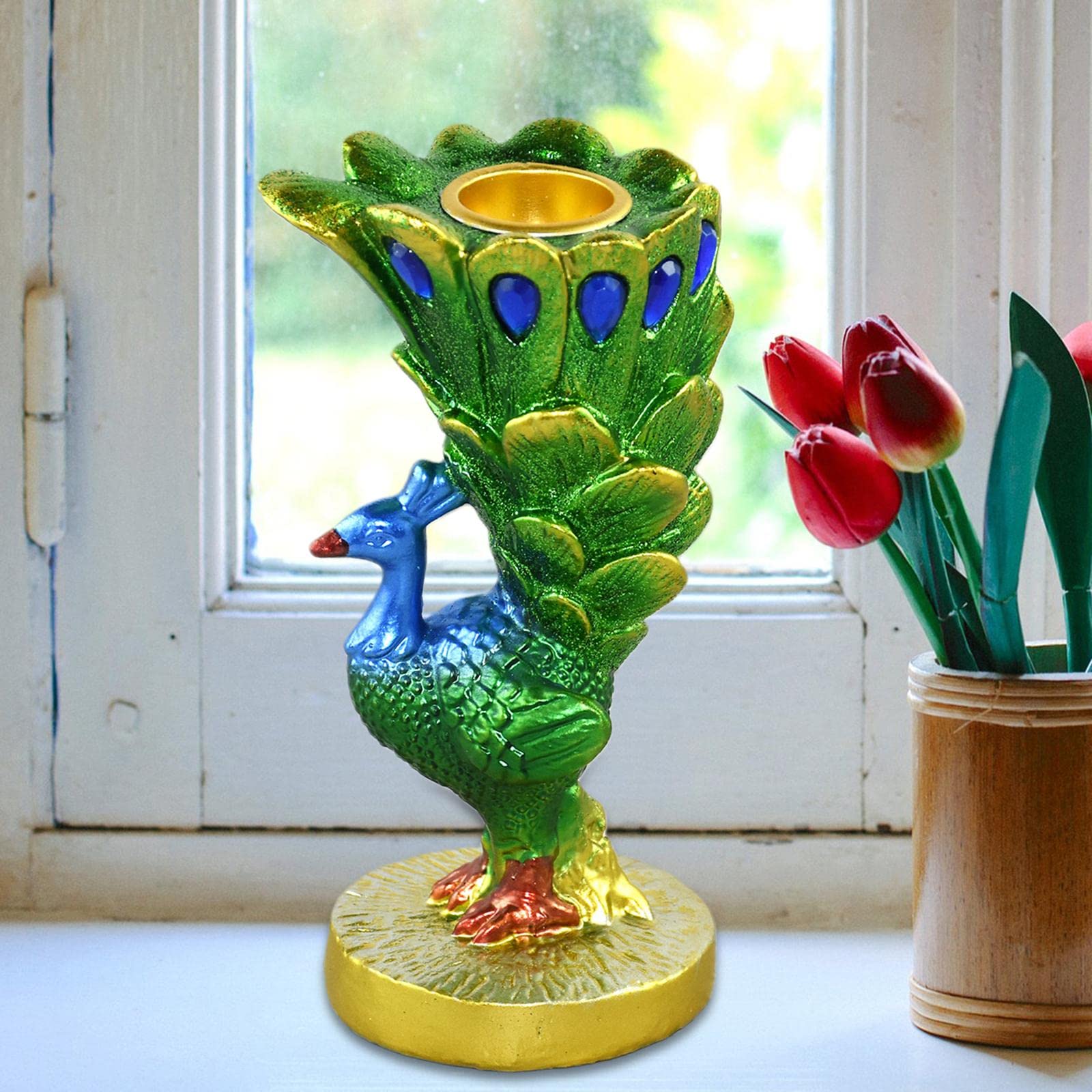 Elegant Peacock Candle Holder Sculpture - Handcrafted Table Centerpiece Decor for Living Room, Wedding, Dining Room & Home Decor