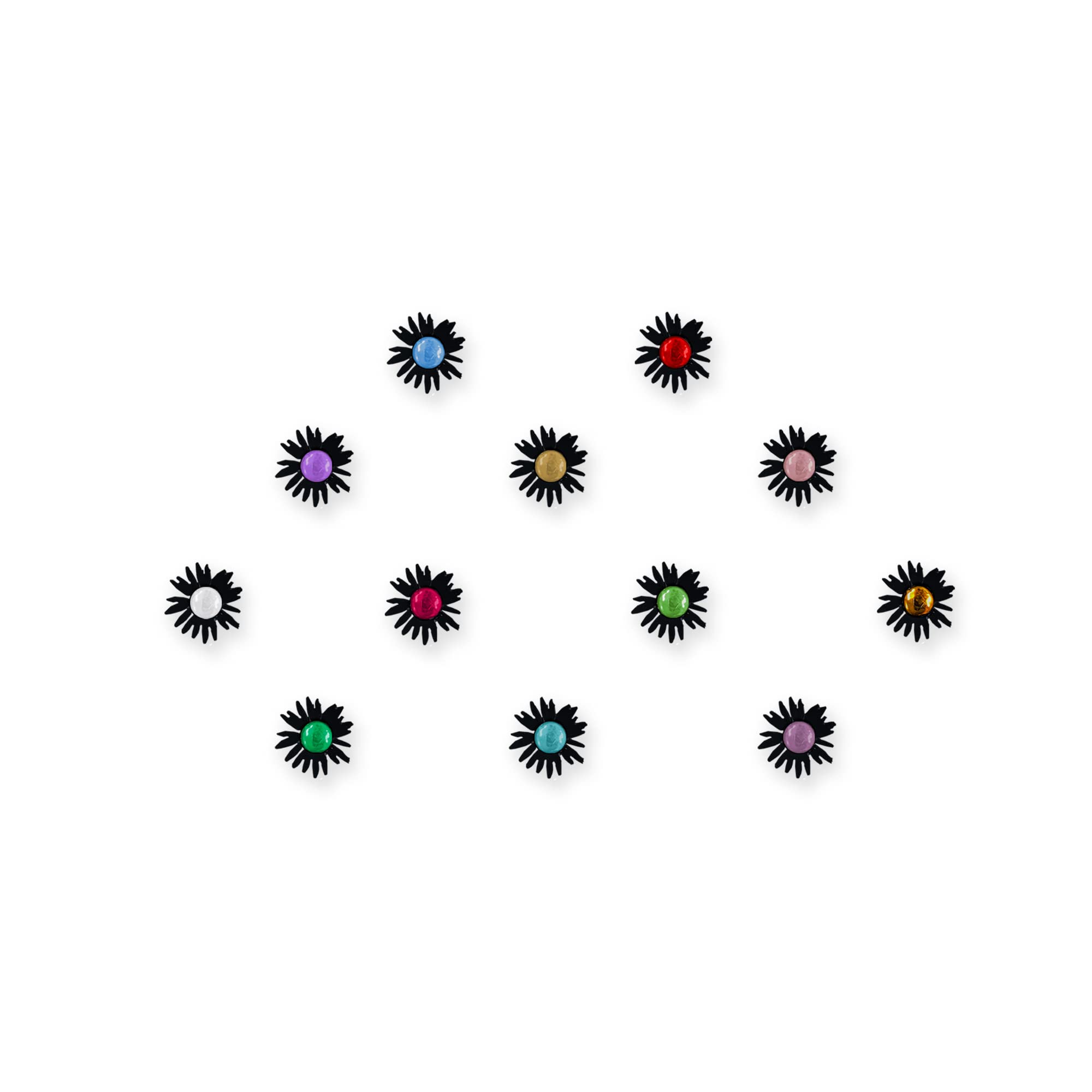 Cute Black Floral Baby Bindis with Colorful Stones - 6mm Kids Face Decoration Stickers (BB068) for Parties, Halloween & Festive Makeup Looks