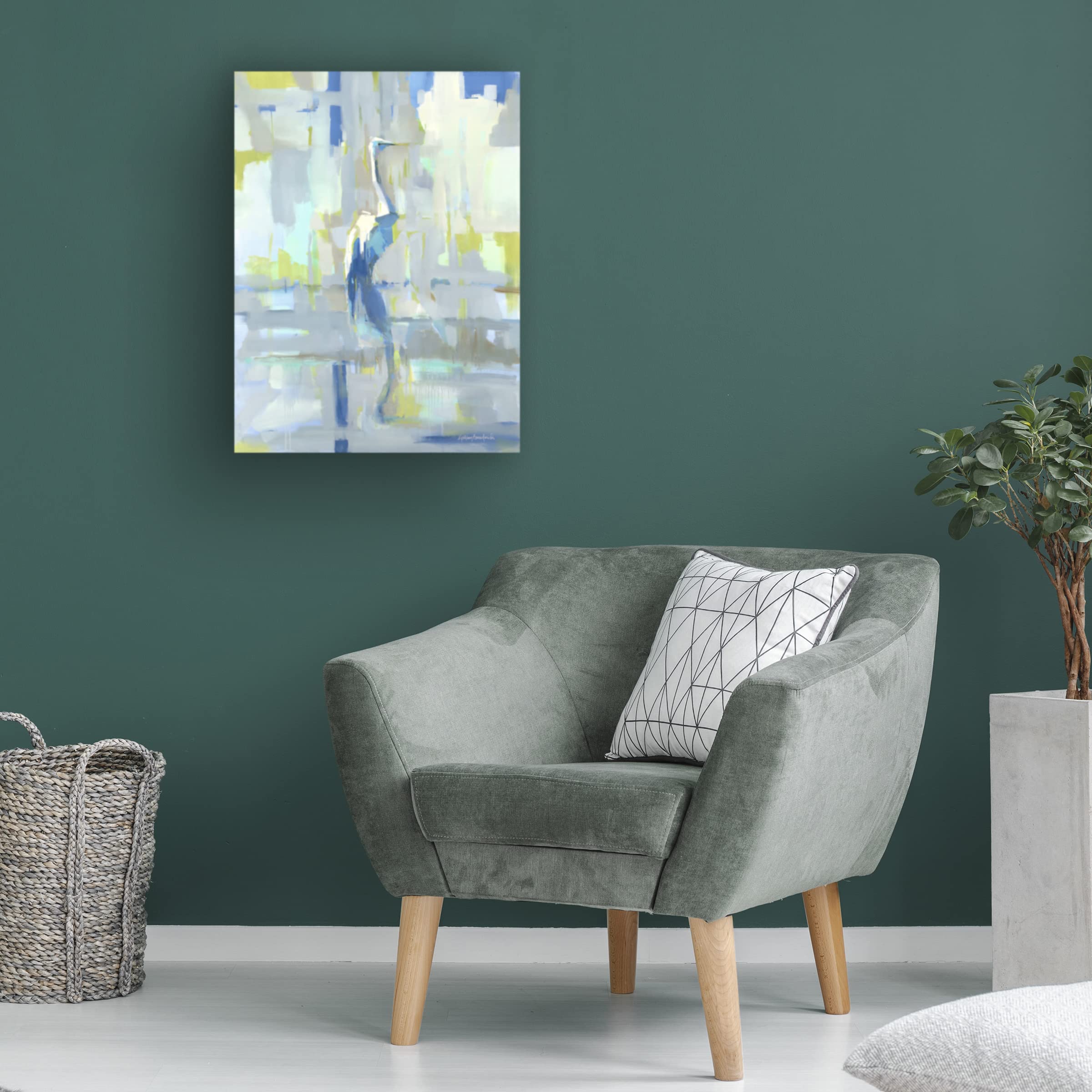 Trademark Fine Art 'Bayou Heron' Canvas Art Print by Kathleen Broaderick - 35x47 Inches - Hand-Painted Style Wetland Bird Painting for Living Room, Bedroom & Office Decor