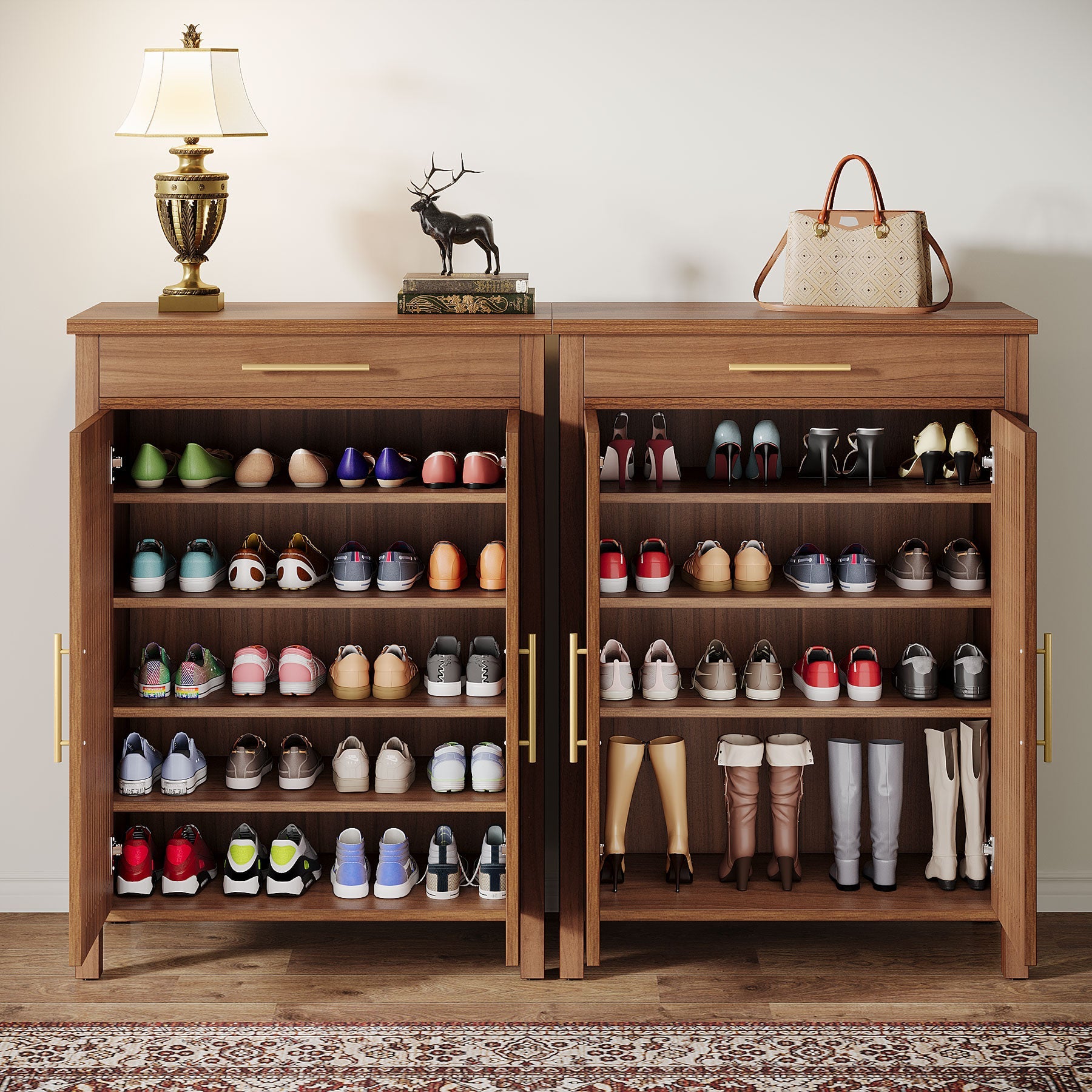 5 Tier Shoe Cabinet - Freestanding Shoe Rack Organizer with Adjustable Shelves for Entryway, Closet & Bedroom Storage | Space Saving Shoe Storage Solution for Home Organization